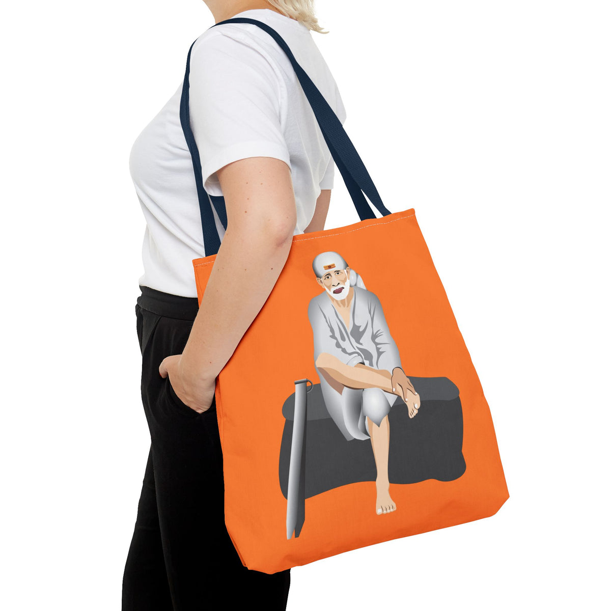 Sai Baba Tote Bag, Religious Shopper Bag, Guru Printed Carryall, Spiritual Shoulder Tote, Holy Canvas Handbag, Indian Deity Market Tote, - Ira World Art LLC
