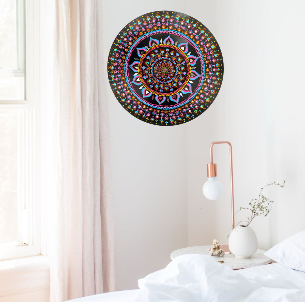 Colorful Geometric Mandala Painting – Handmade Wooden Wall Decor, Meditation Room Art - Ira World Art LLC