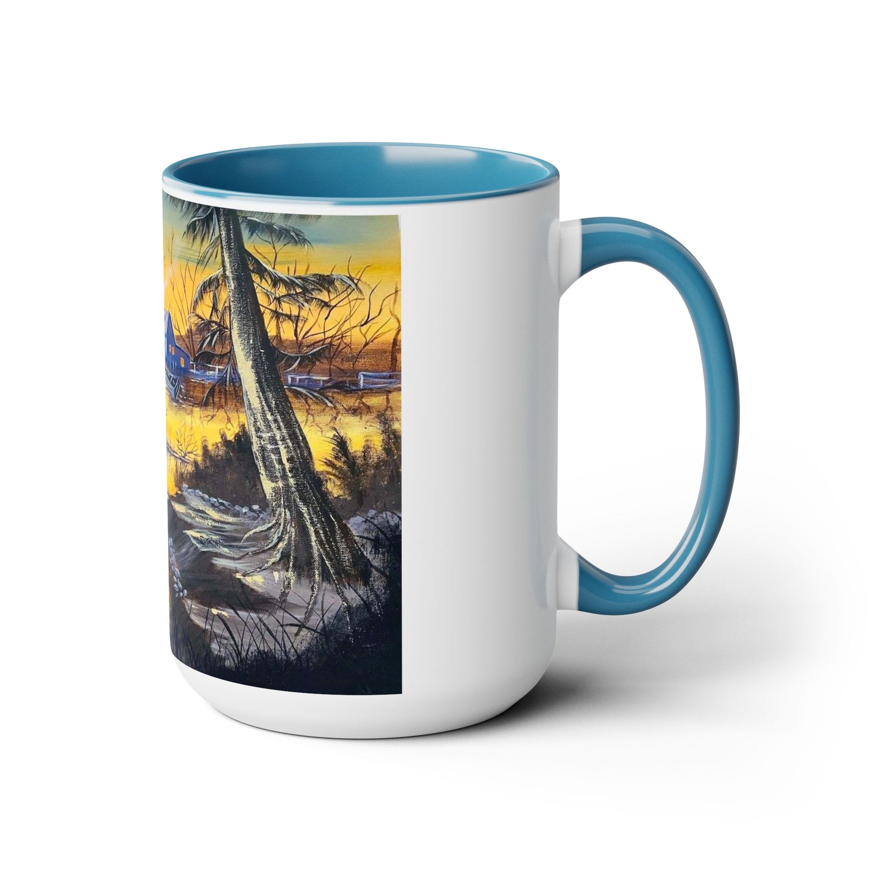 Unique 15oz Ceramic Coffee Mug with Two-Tone Colorful Design, Artistic Yoga Mug - Ira World Art LLC