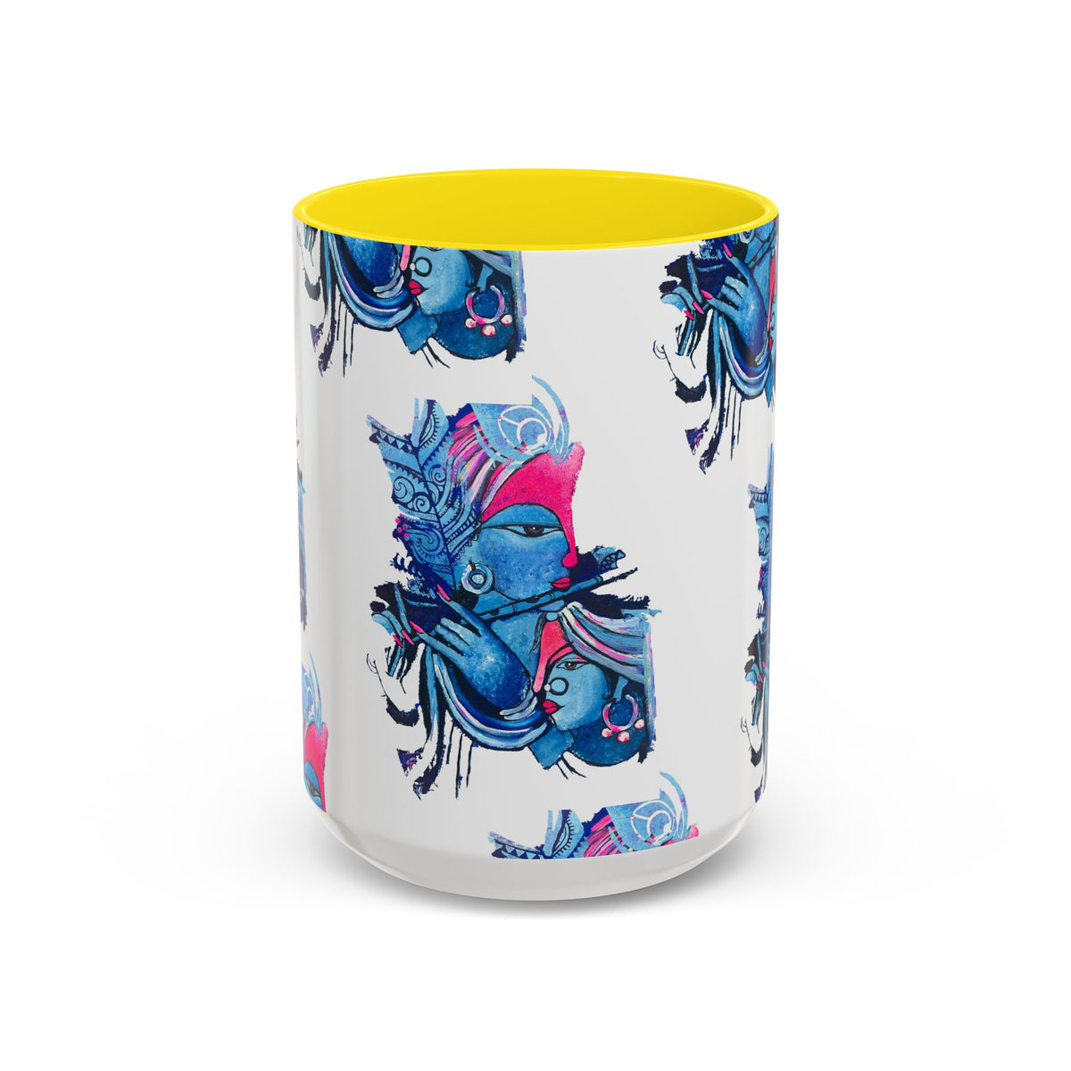 Vibrant Blue Ceramic Coffee Mug with Artistic Hindu Design, 11oz & 15oz - Ira World Art LLC