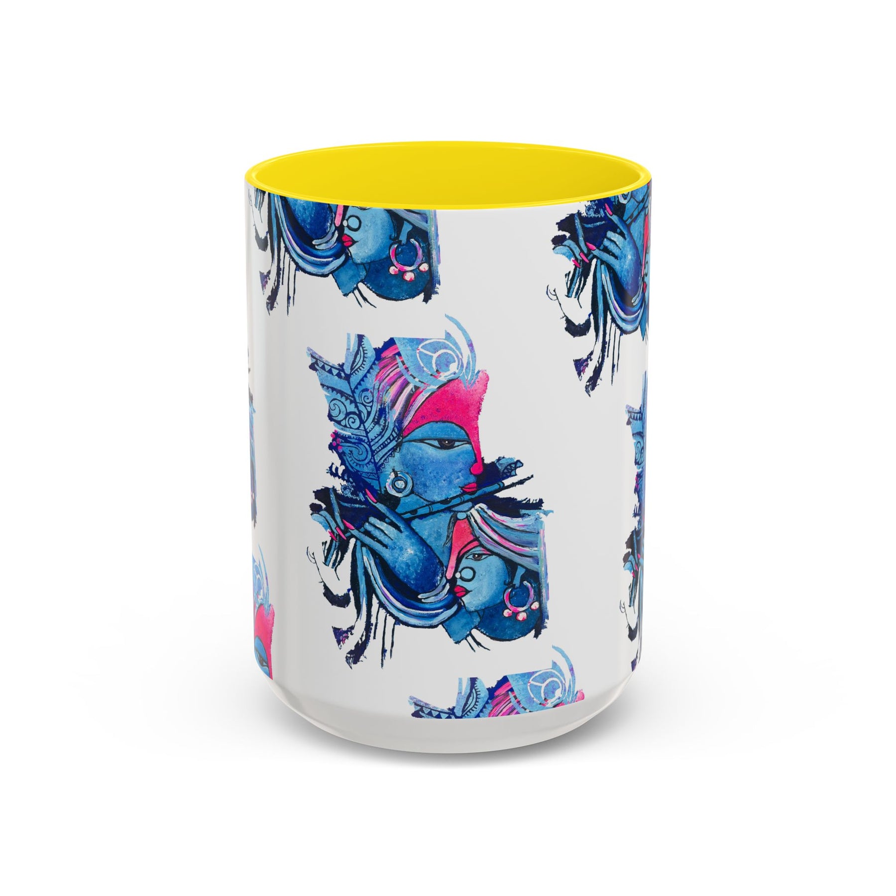 Vibrant Blue Ceramic Coffee Mug with Artistic Hindu Design, 11oz & 15oz - Ira World Art LLC