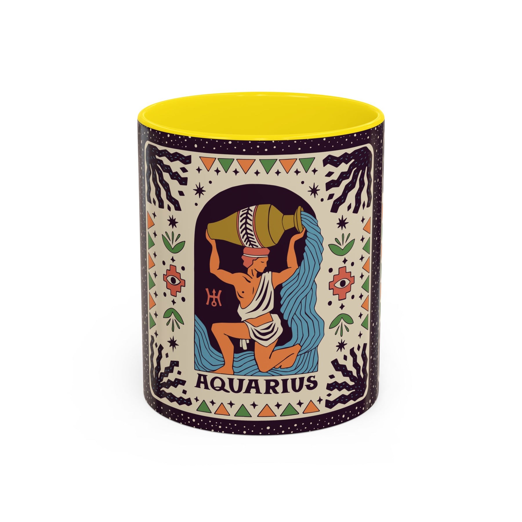 Aquarius Zodiac Painted Mug, Custom Ceramic 11oz and 15oz Coffee Cup - Ira World Art LLC