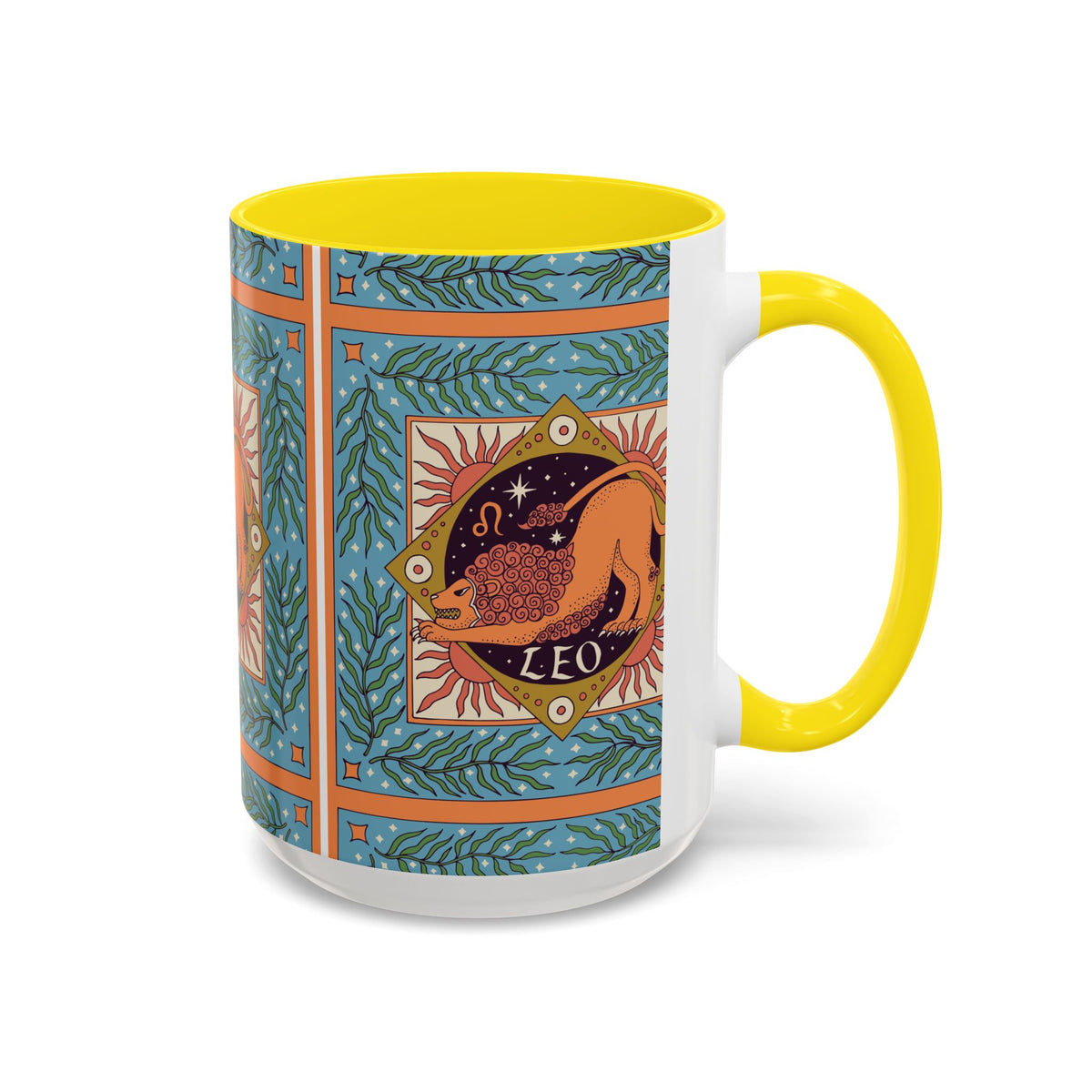 Vibrant Leo Zodiac Coffee Mug, Custom Ceramic 11oz & 15oz Colorful Design - Ira World Art LLC