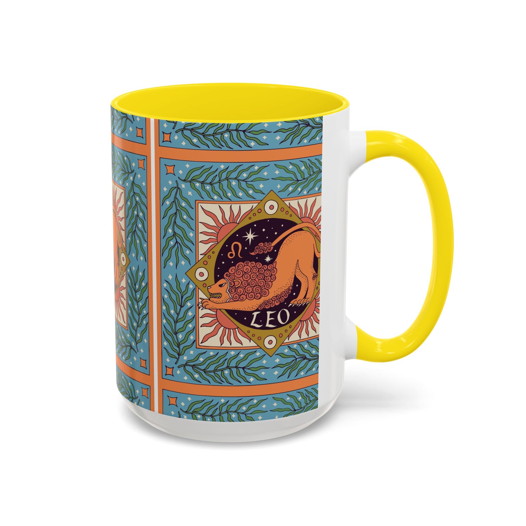 Vibrant Leo Zodiac Coffee Mug, Custom Ceramic 11oz & 15oz Colorful Design - Ira World Art LLC
