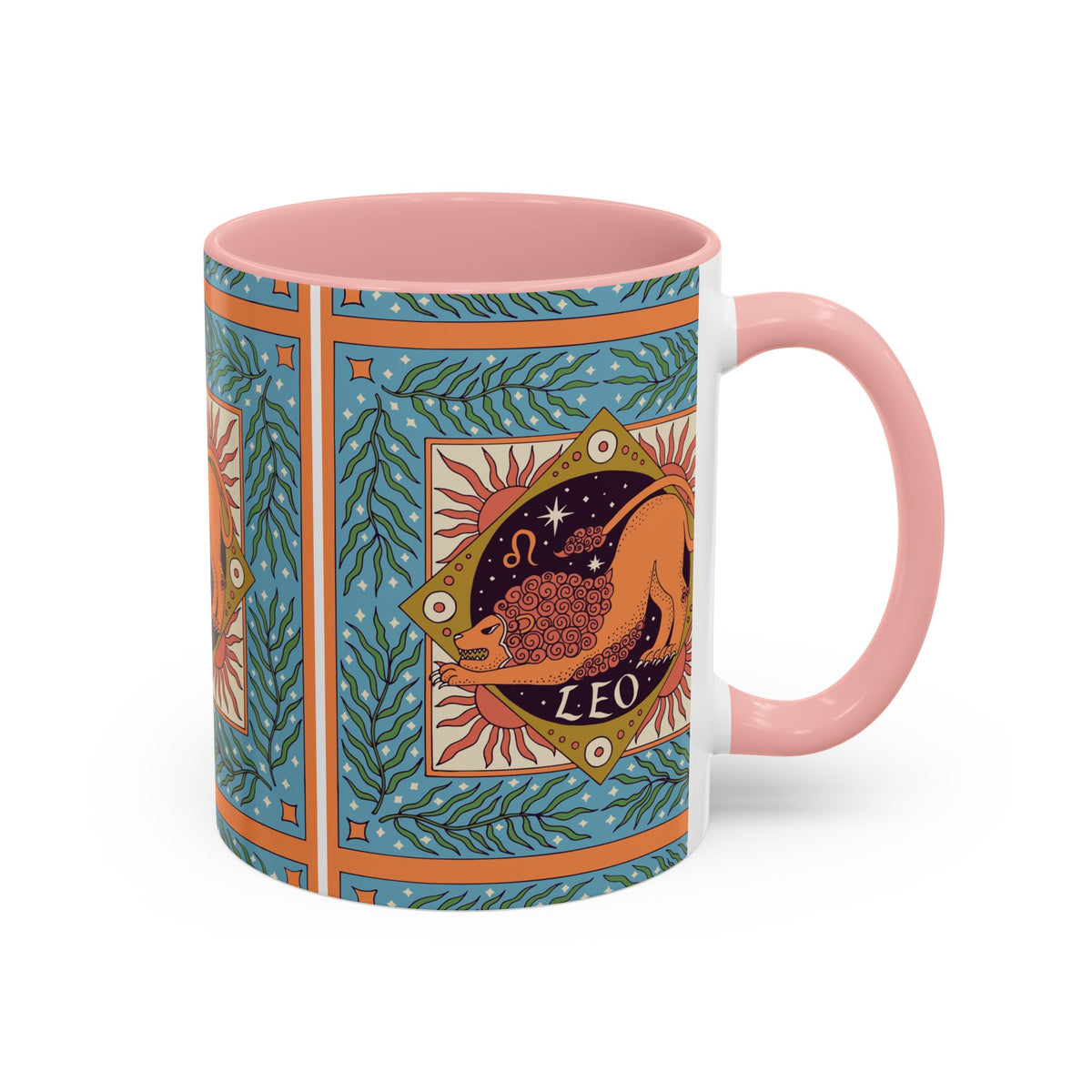 Vibrant Leo Zodiac Coffee Mug, Custom Ceramic 11oz & 15oz Colorful Design - Ira World Art LLC