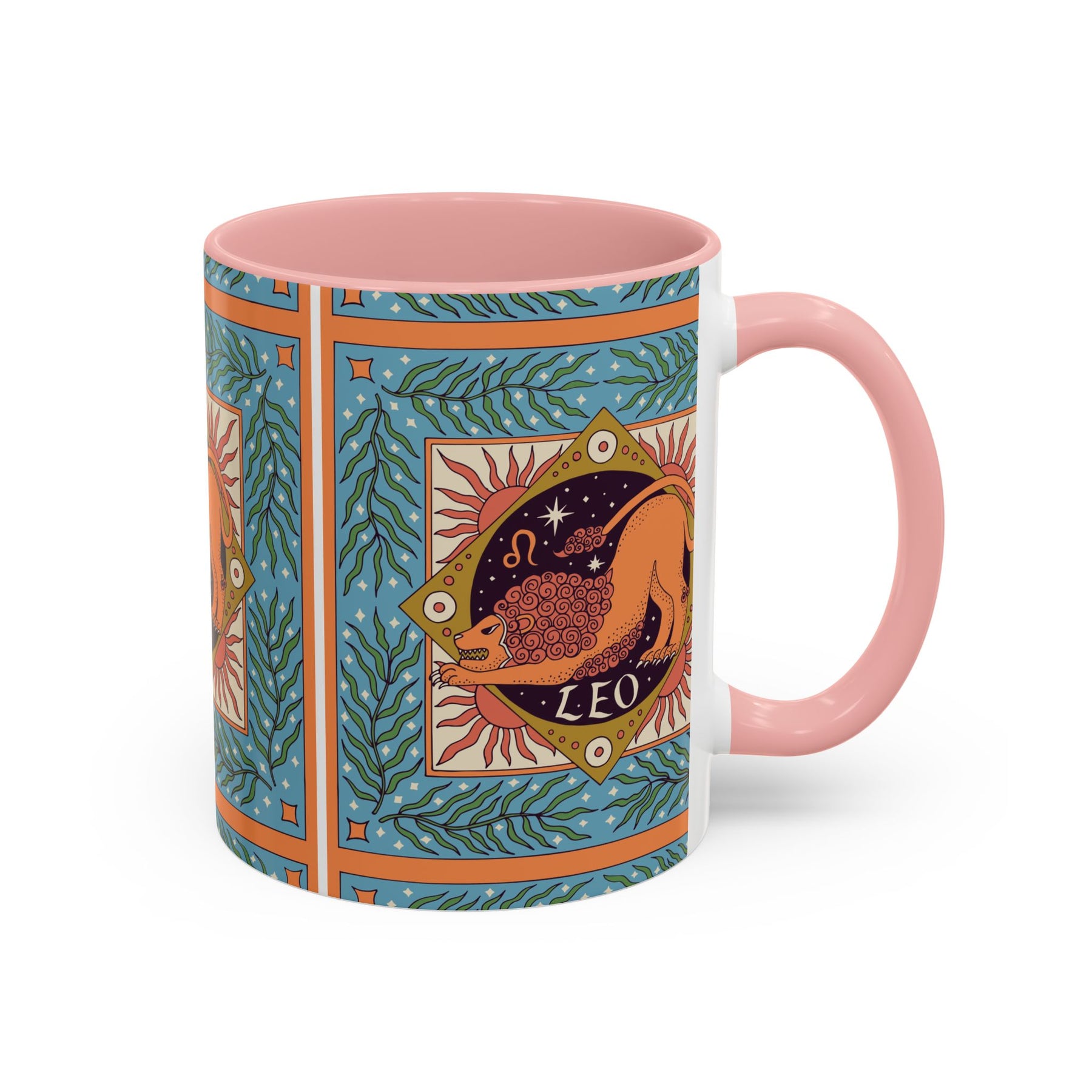 Vibrant Leo Zodiac Coffee Mug, Custom Ceramic 11oz & 15oz Colorful Design - Ira World Art LLC
