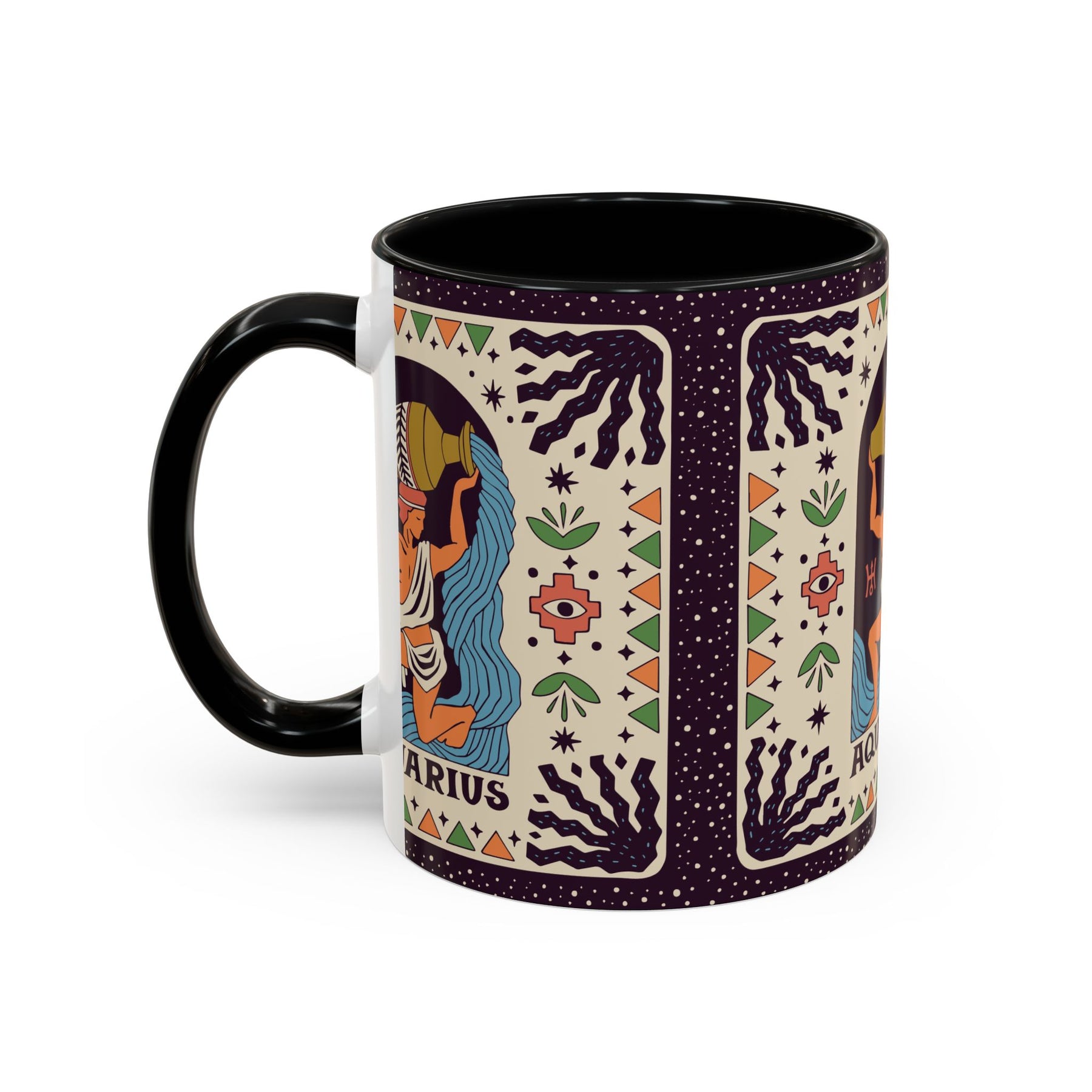 Aquarius Zodiac Painted Mug, Custom Ceramic 11oz and 15oz Coffee Cup - Ira World Art LLC