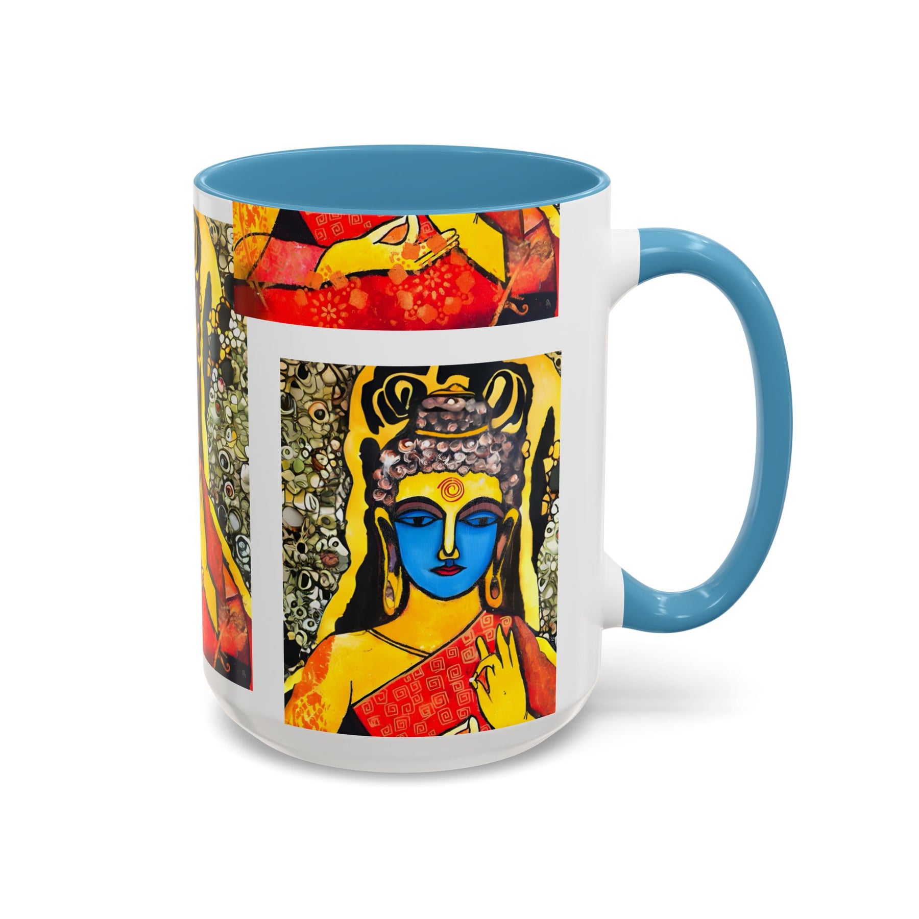 Inspirational Yoga Ceramic Mug, Colorful Buddhist Painting, 11oz & 15oz Unique Coffee Cup - Ira World Art LLC