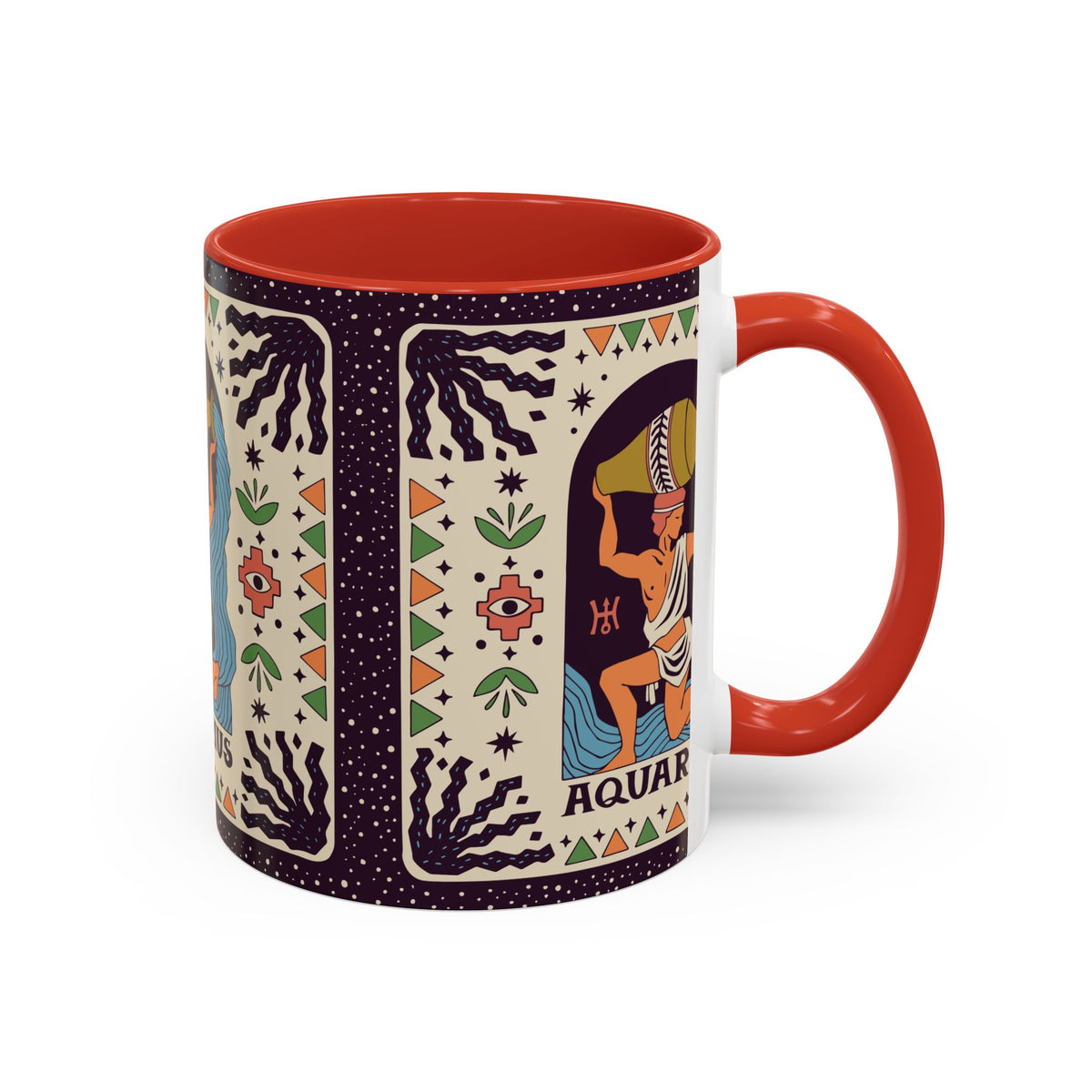Aquarius Zodiac Painted Mug, Custom Ceramic 11oz and 15oz Coffee Cup - Ira World Art LLC