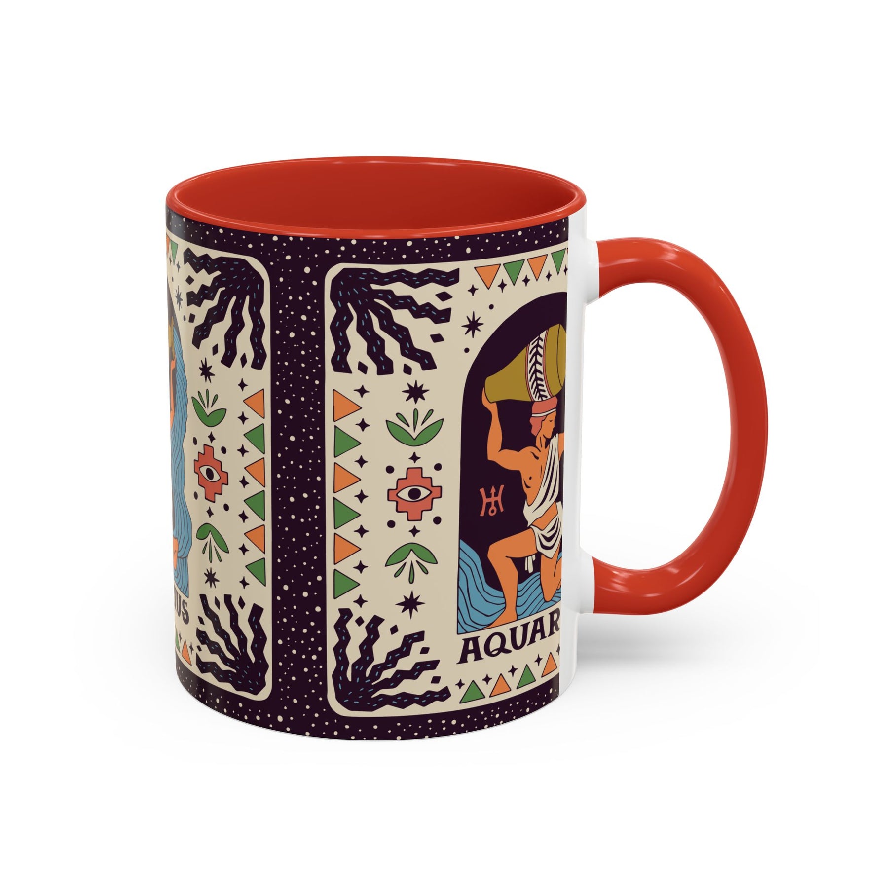 Aquarius Zodiac Painted Mug, Custom Ceramic 11oz and 15oz Coffee Cup - Ira World Art LLC