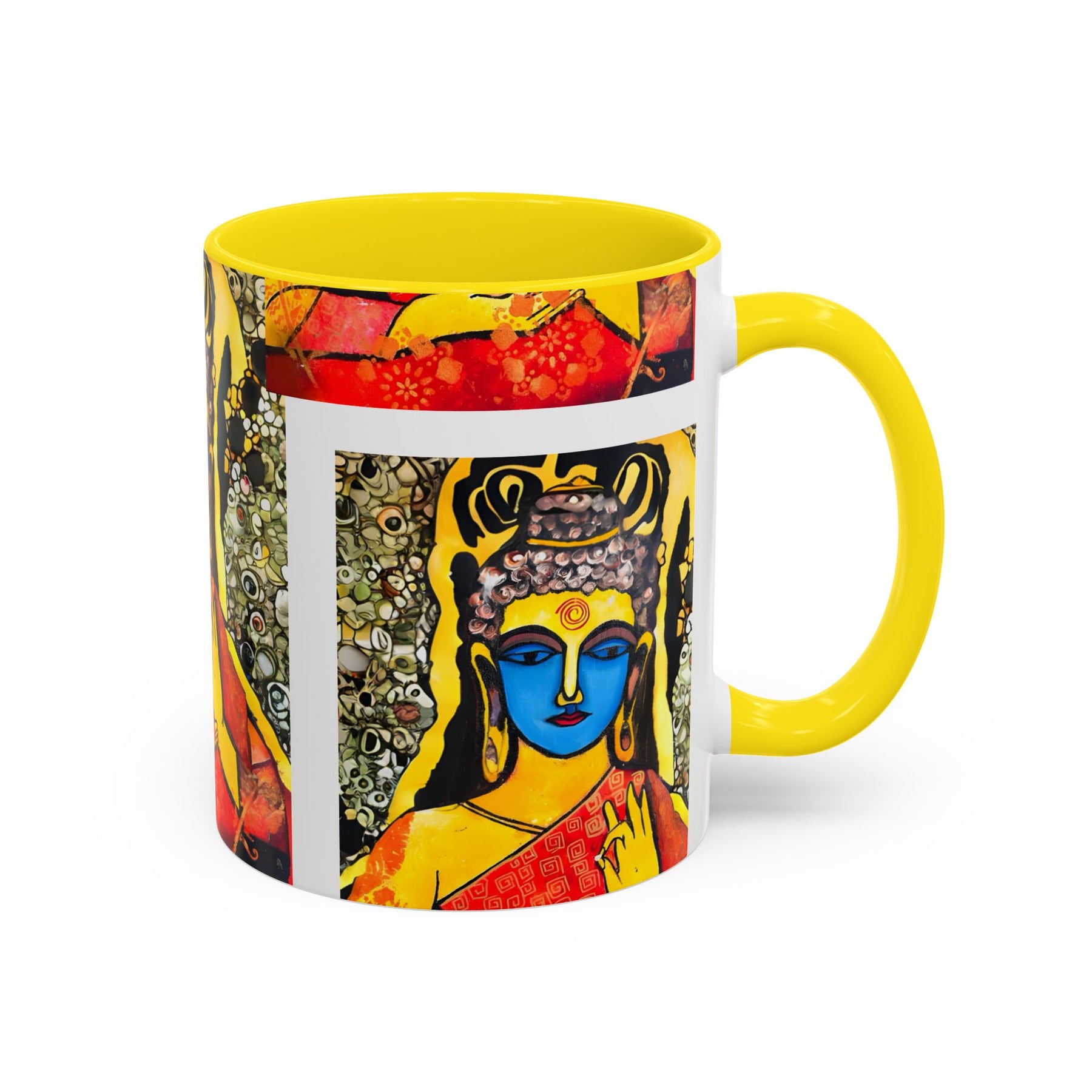 Inspirational Yoga Ceramic Mug, Colorful Buddhist Painting, 11oz & 15oz Unique Coffee Cup - Ira World Art LLC