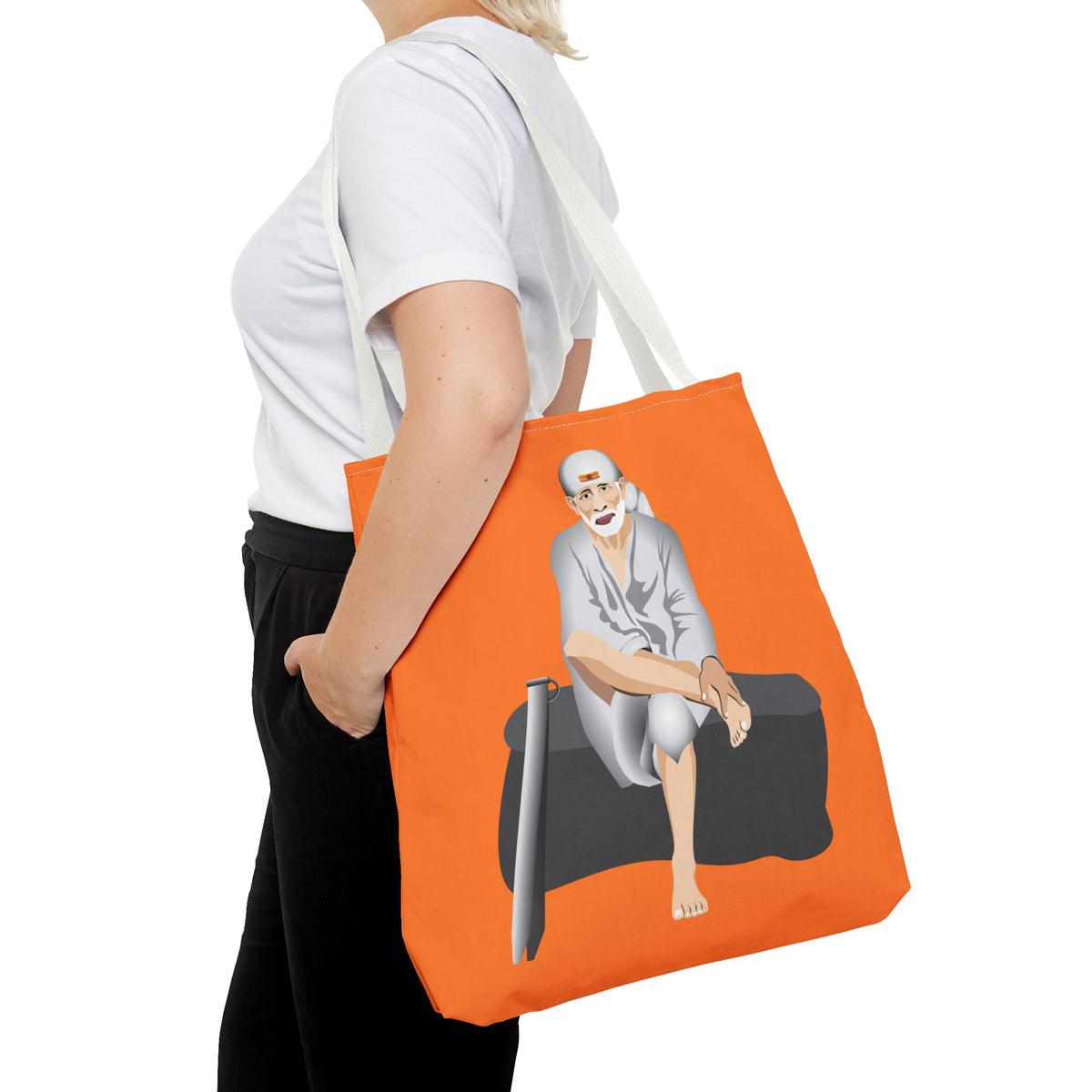 Sai Baba Tote Bag, Religious Shopper Bag, Guru Printed Carryall, Spiritual Shoulder Tote, Holy Canvas Handbag, Indian Deity Market Tote, - Ira World Art LLC