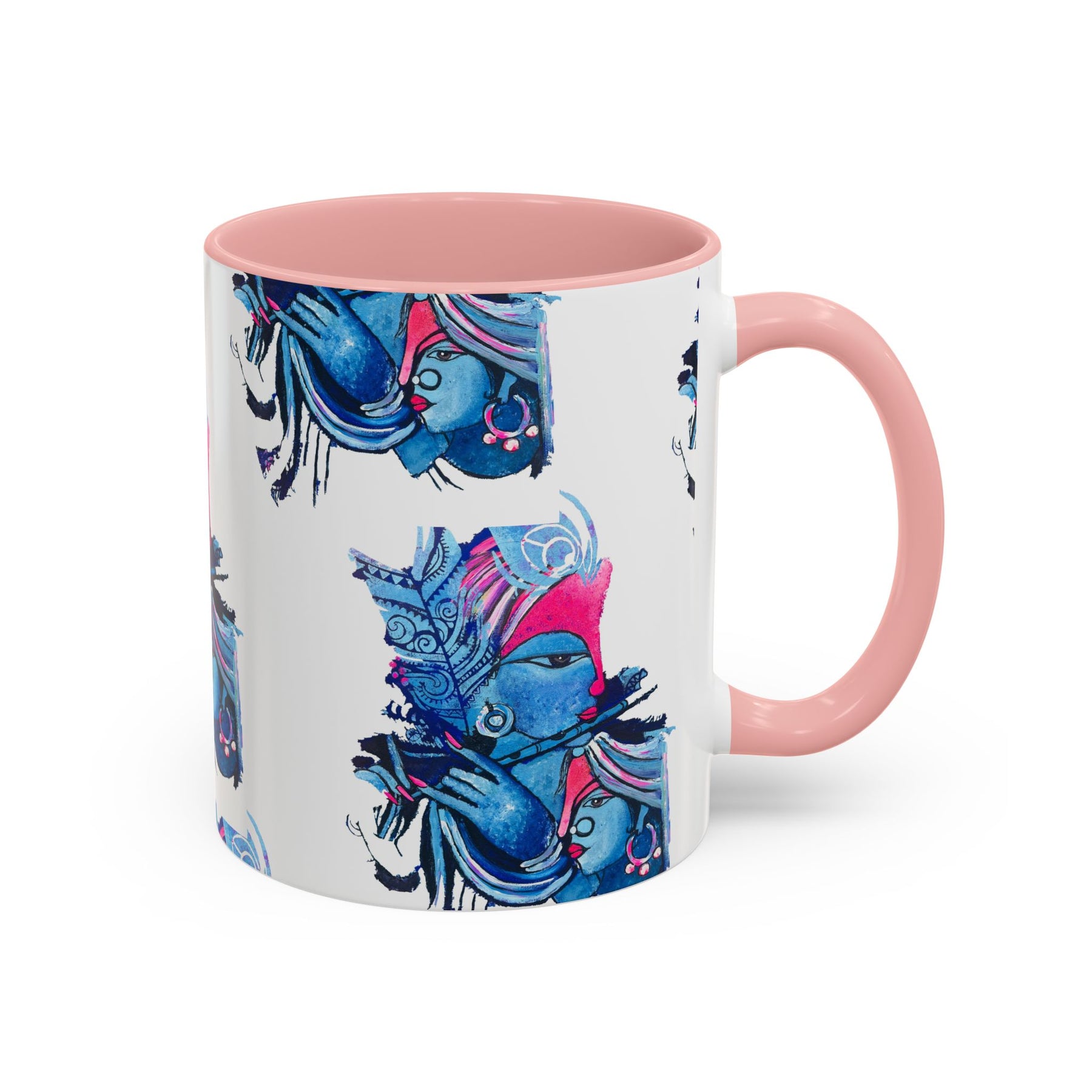 Vibrant Blue Ceramic Coffee Mug with Artistic Hindu Design, 11oz & 15oz - Ira World Art LLC