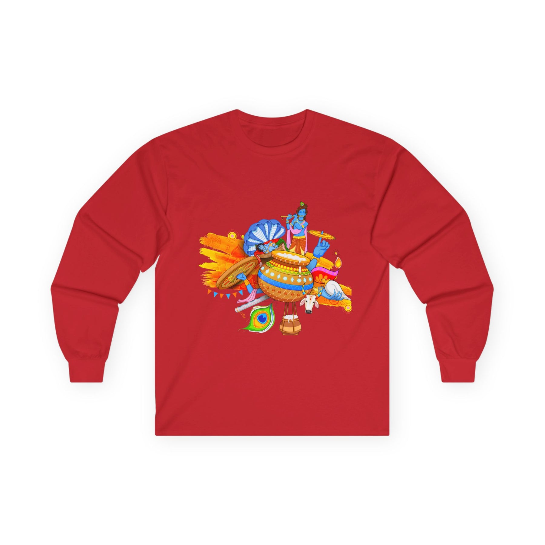 Krishan Full Sleeves Tee, Long Sleeve T-Shirt for Men and Women, Cotton Shirt, Religious Gift, Casual Top - Ira World Art LLC
