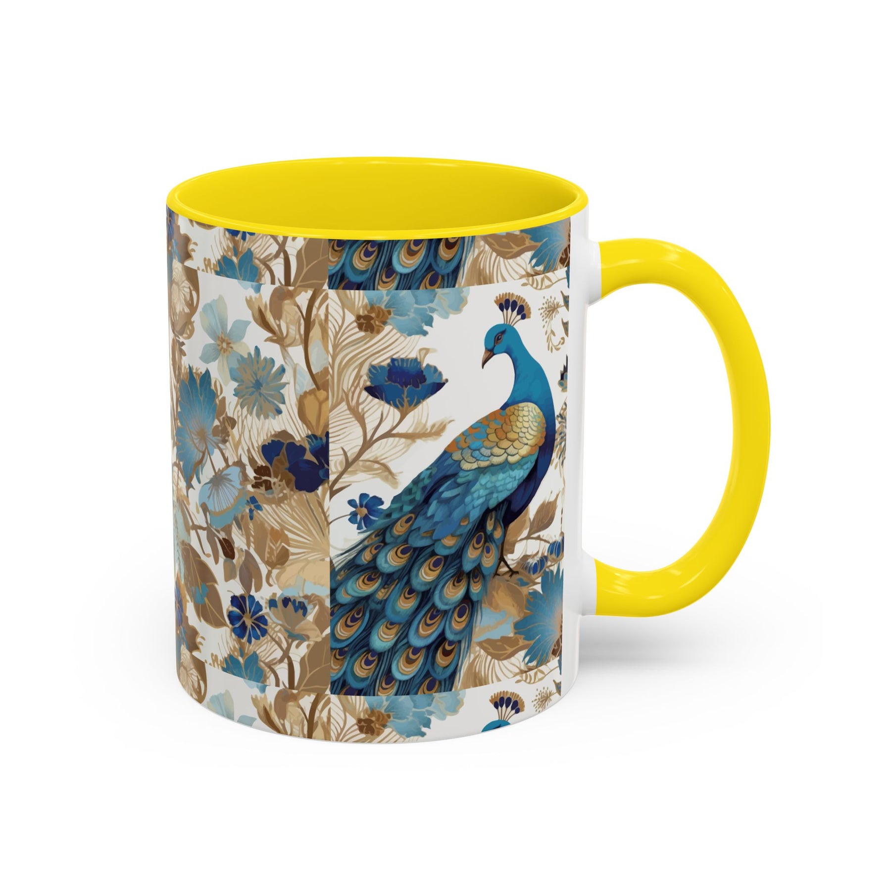 Elegant Peacock Ceramic Coffee Mug, Colorful 11oz & 15oz Custom Design - Ira World Art LLC