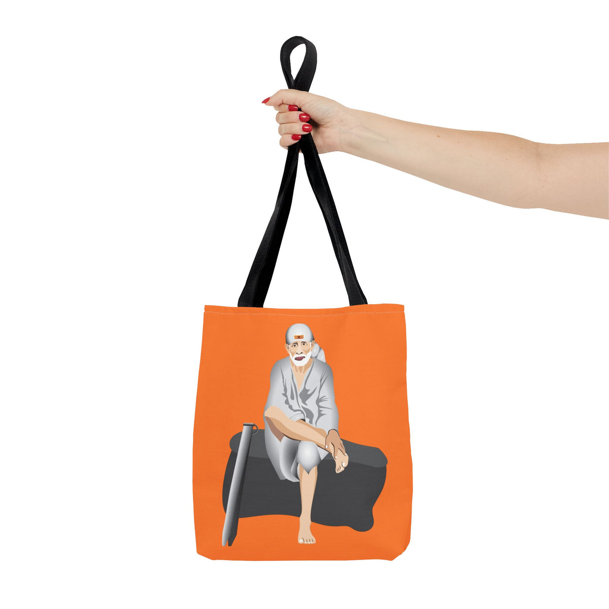 Sai Baba Tote Bag, Religious Shopper Bag, Guru Printed Carryall, Spiritual Shoulder Tote, Holy Canvas Handbag, Indian Deity Market Tote, - Ira World Art LLC