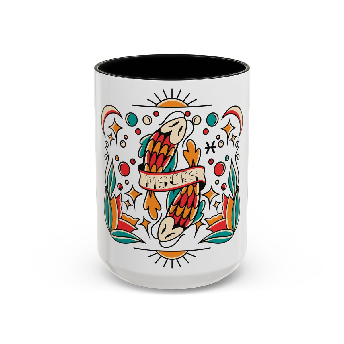 Colorful Pisces Zodiac Mug, Painted Ceramic 11oz Unique Coffee Cup - Ira World Art LLC