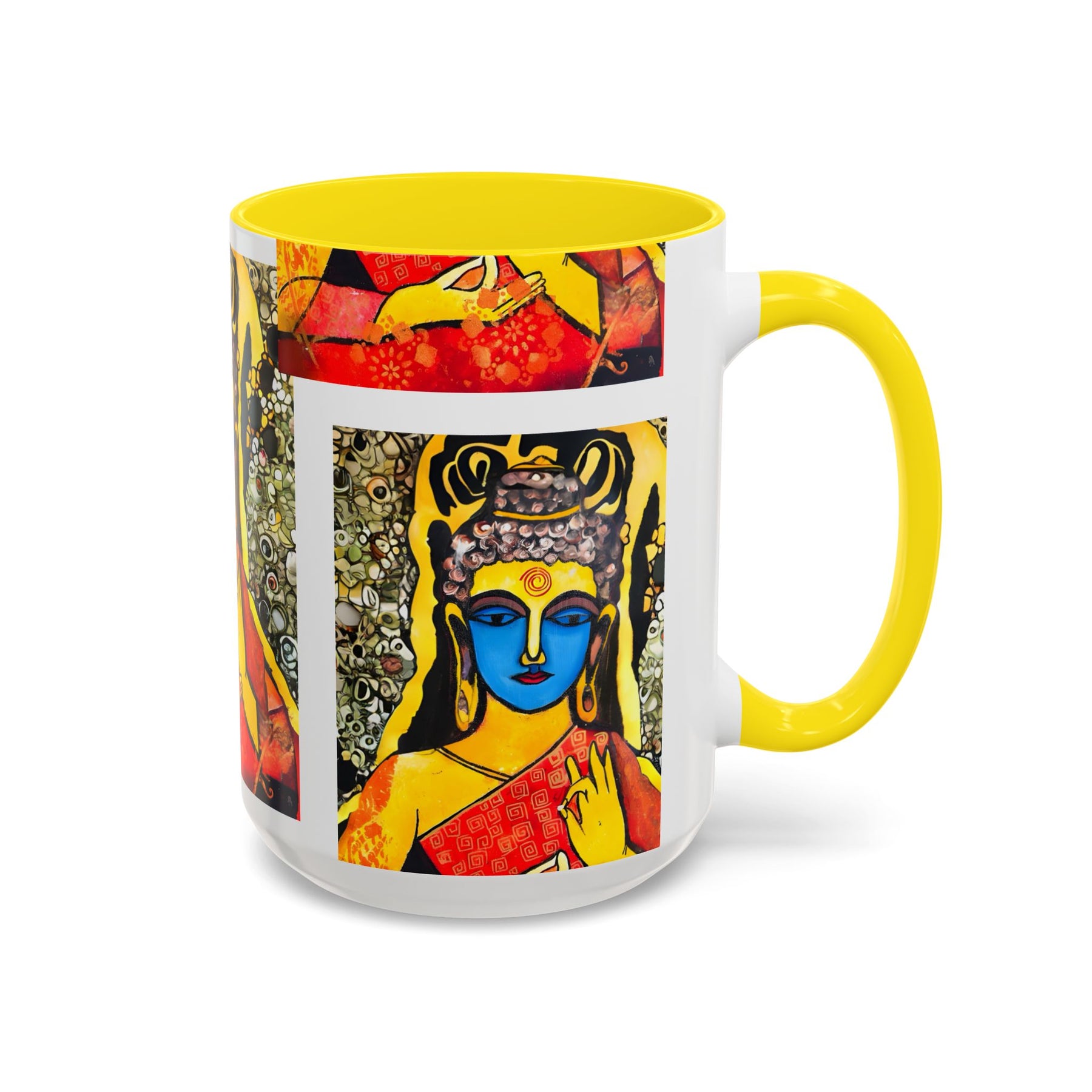 Inspirational Yoga Ceramic Mug, Colorful Buddhist Painting, 11oz & 15oz Unique Coffee Cup - Ira World Art LLC