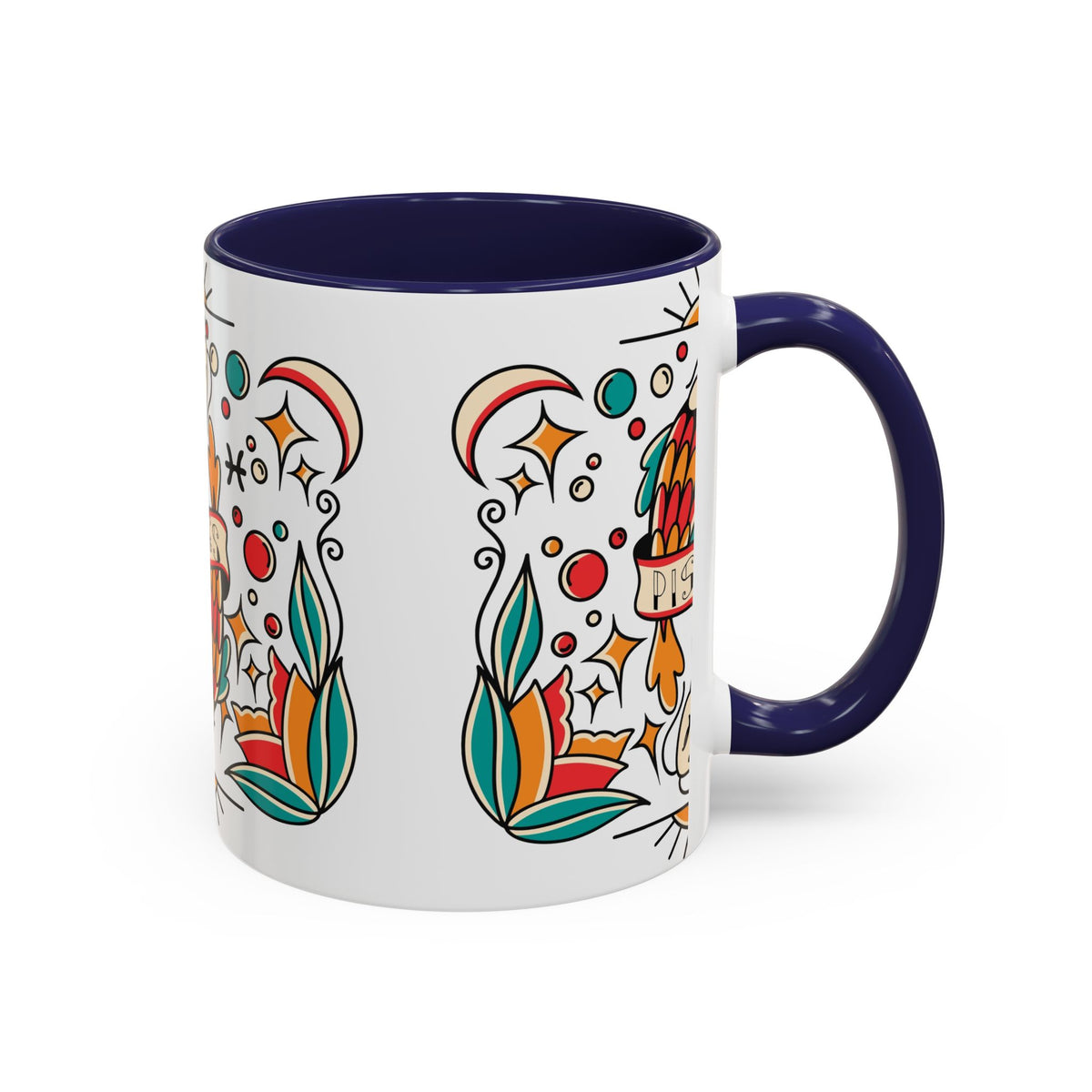 Colorful Pisces Zodiac Mug, Painted Ceramic 11oz Unique Coffee Cup - Ira World Art LLC