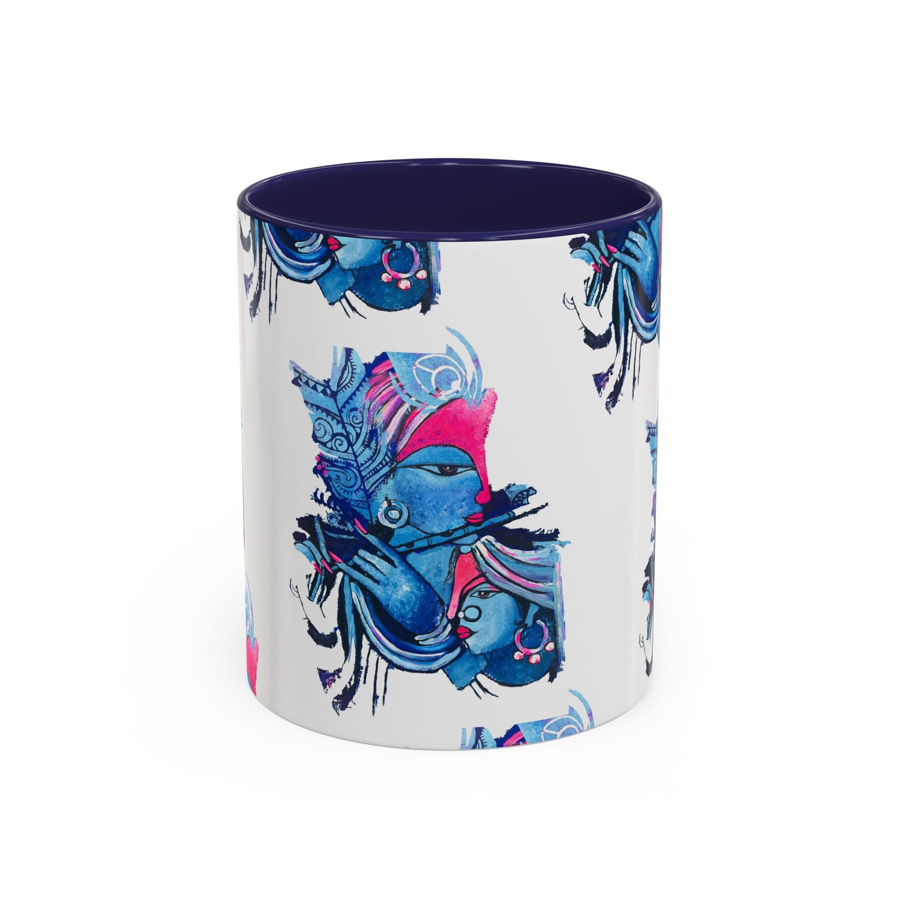 Vibrant Blue Ceramic Coffee Mug with Artistic Hindu Design, 11oz & 15oz - Ira World Art LLC