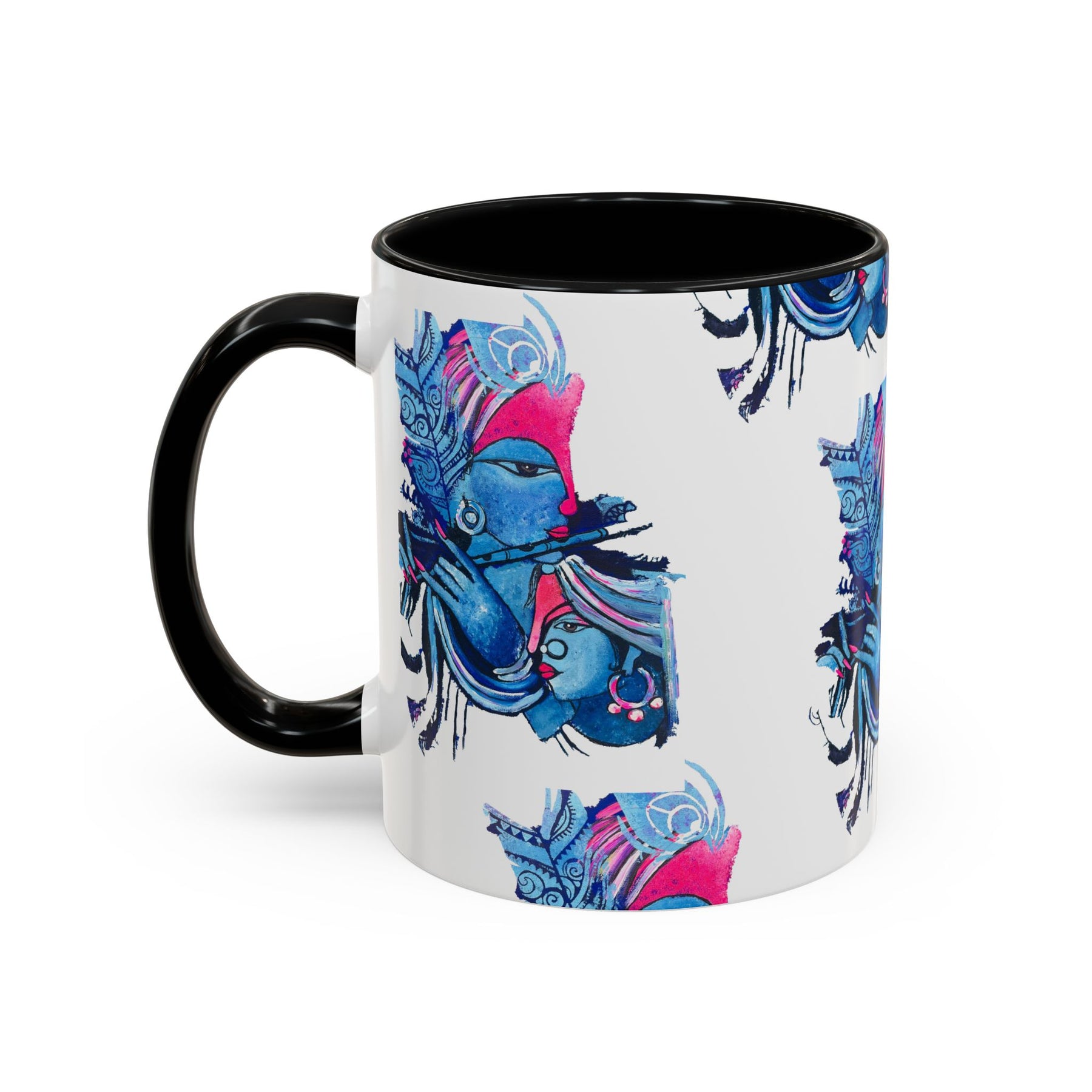 Vibrant Blue Ceramic Coffee Mug with Artistic Hindu Design, 11oz & 15oz - Ira World Art LLC