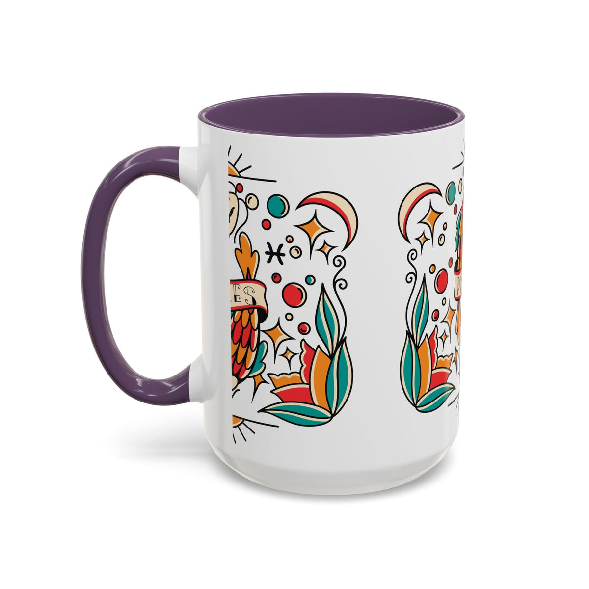 Colorful Pisces Zodiac Mug, Painted Ceramic 11oz Unique Coffee Cup - Ira World Art LLC