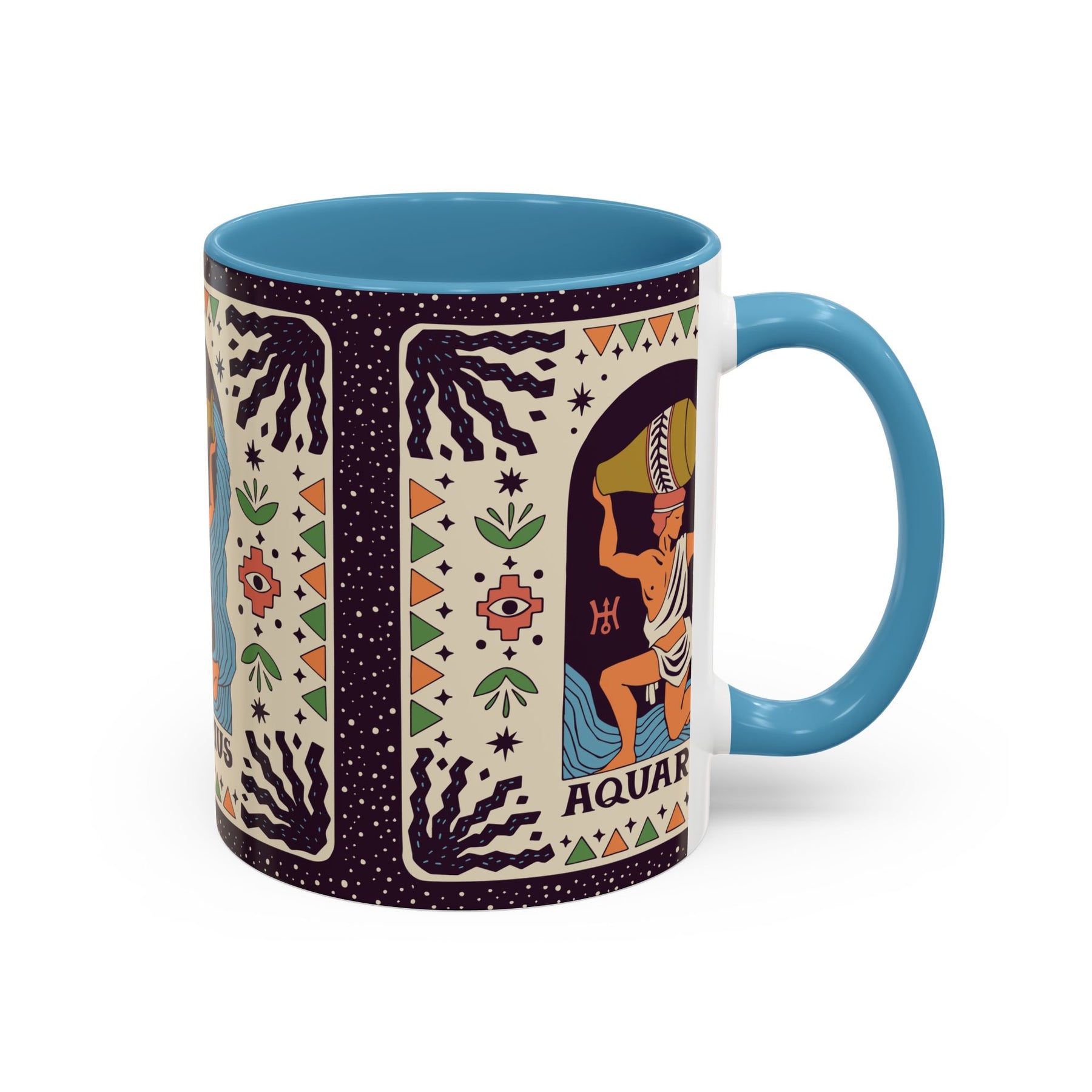 Aquarius Zodiac Painted Mug, Custom Ceramic 11oz and 15oz Coffee Cup - Ira World Art LLC