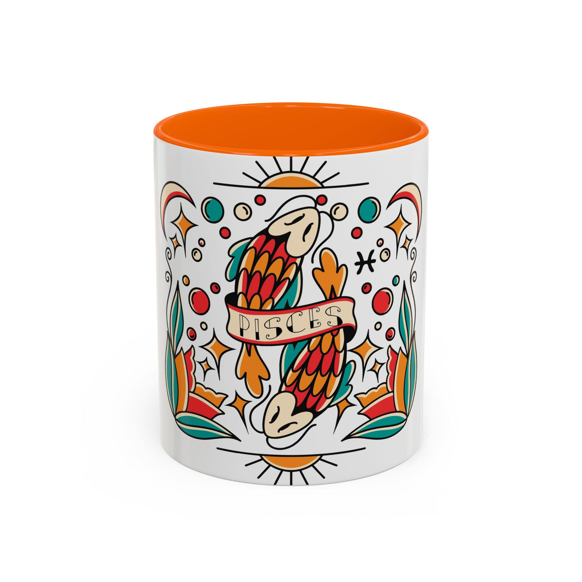 Colorful Pisces Zodiac Mug, Painted Ceramic 11oz Unique Coffee Cup - Ira World Art LLC