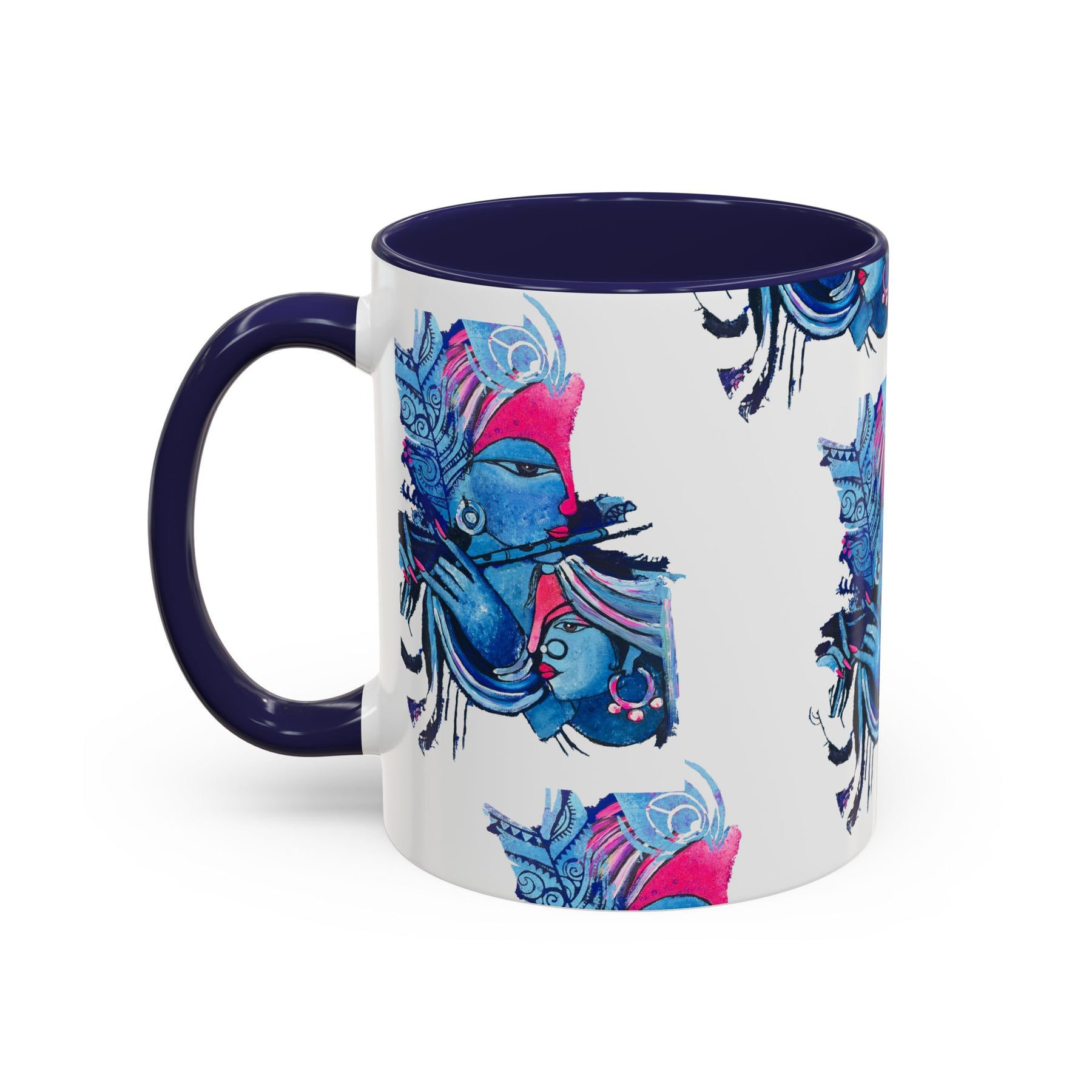 Vibrant Blue Ceramic Coffee Mug with Artistic Hindu Design, 11oz & 15oz - Ira World Art LLC