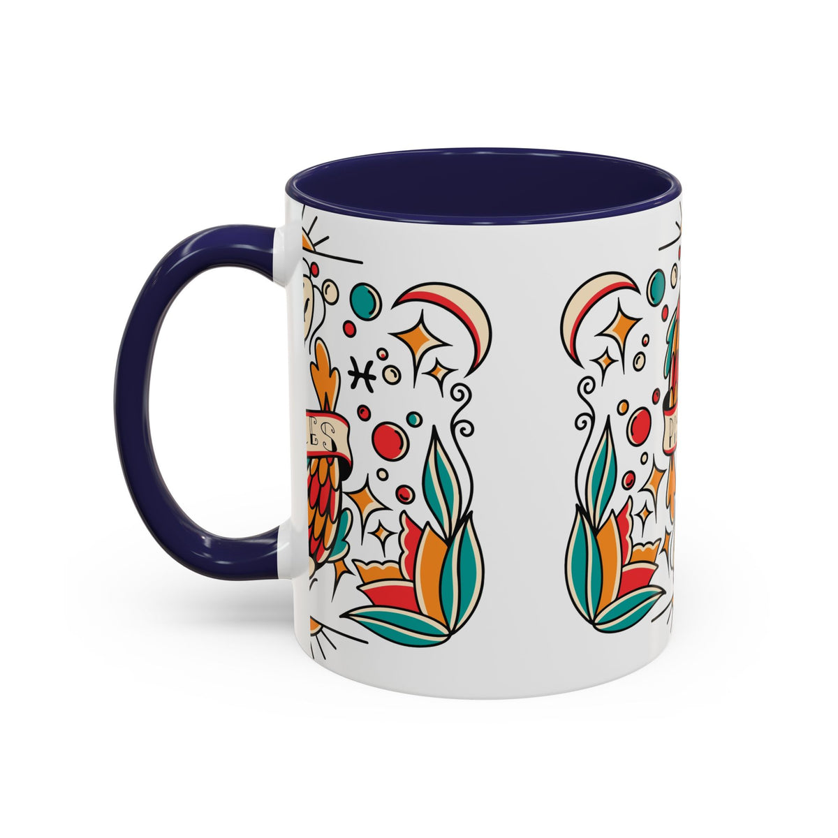 Colorful Pisces Zodiac Mug, Painted Ceramic 11oz Unique Coffee Cup - Ira World Art LLC