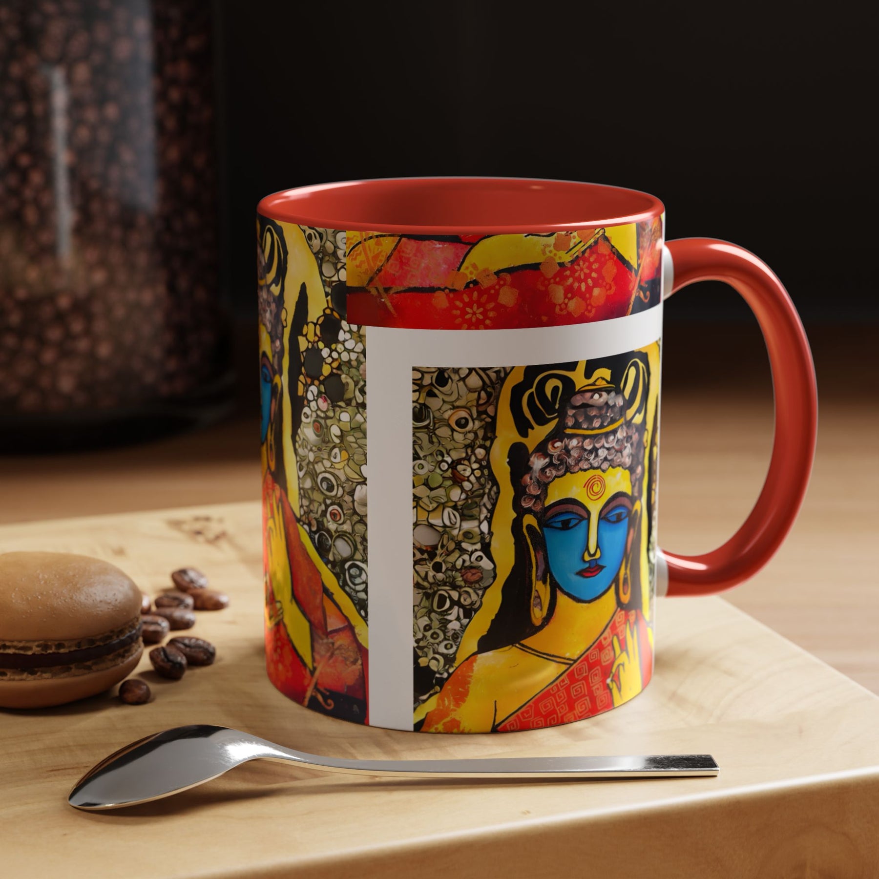 Inspirational Yoga Ceramic Mug, Colorful Buddhist Painting, 11oz & 15oz Unique Coffee Cup - Ira World Art LLC