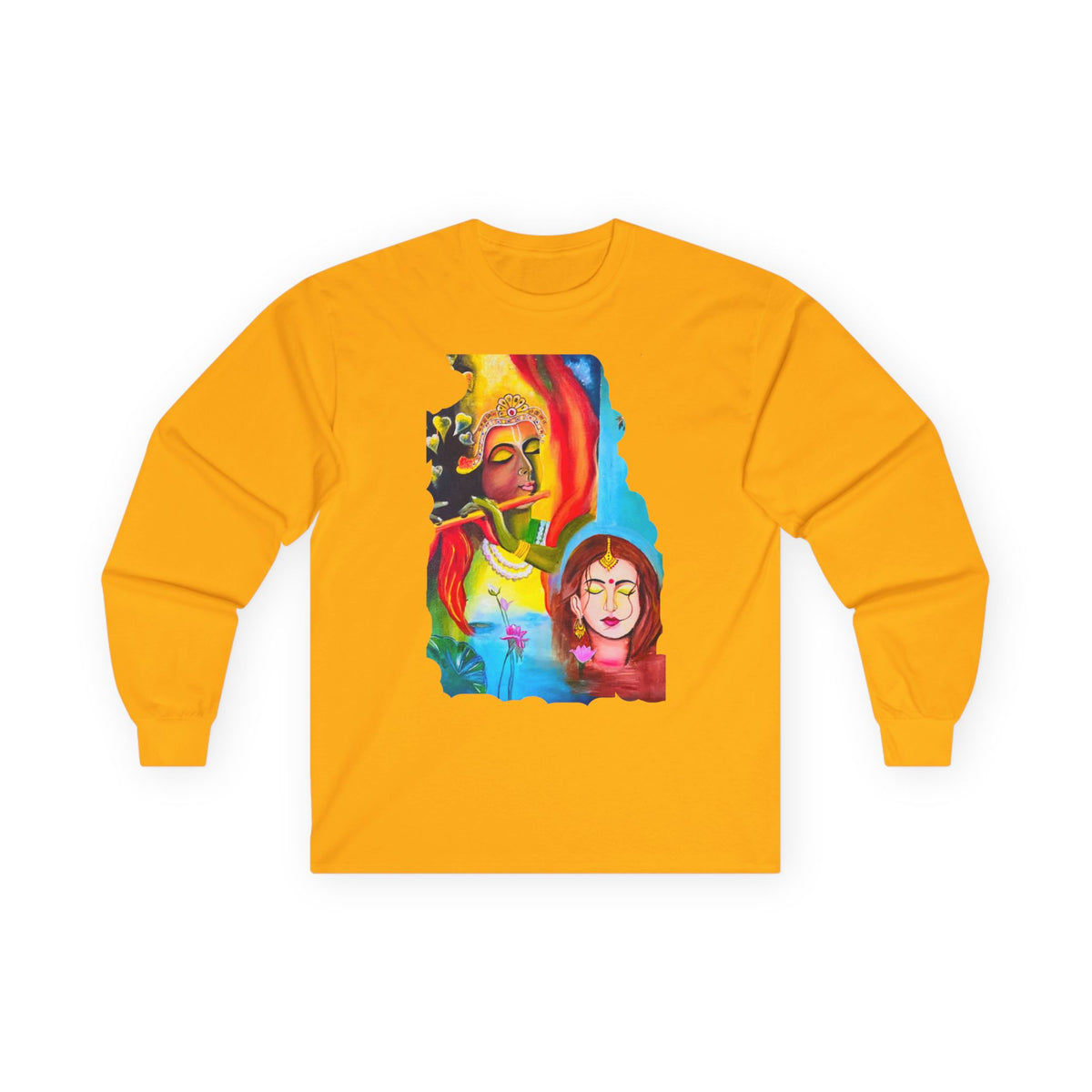 Radha Krishna Unisex Tee, Sacred Hindu Deities Shirt, Spiritual Long Sleeve Top, Yoga Meditation Apparel, Ethnic Boho Clothing, Festival - Ira World Art LLC