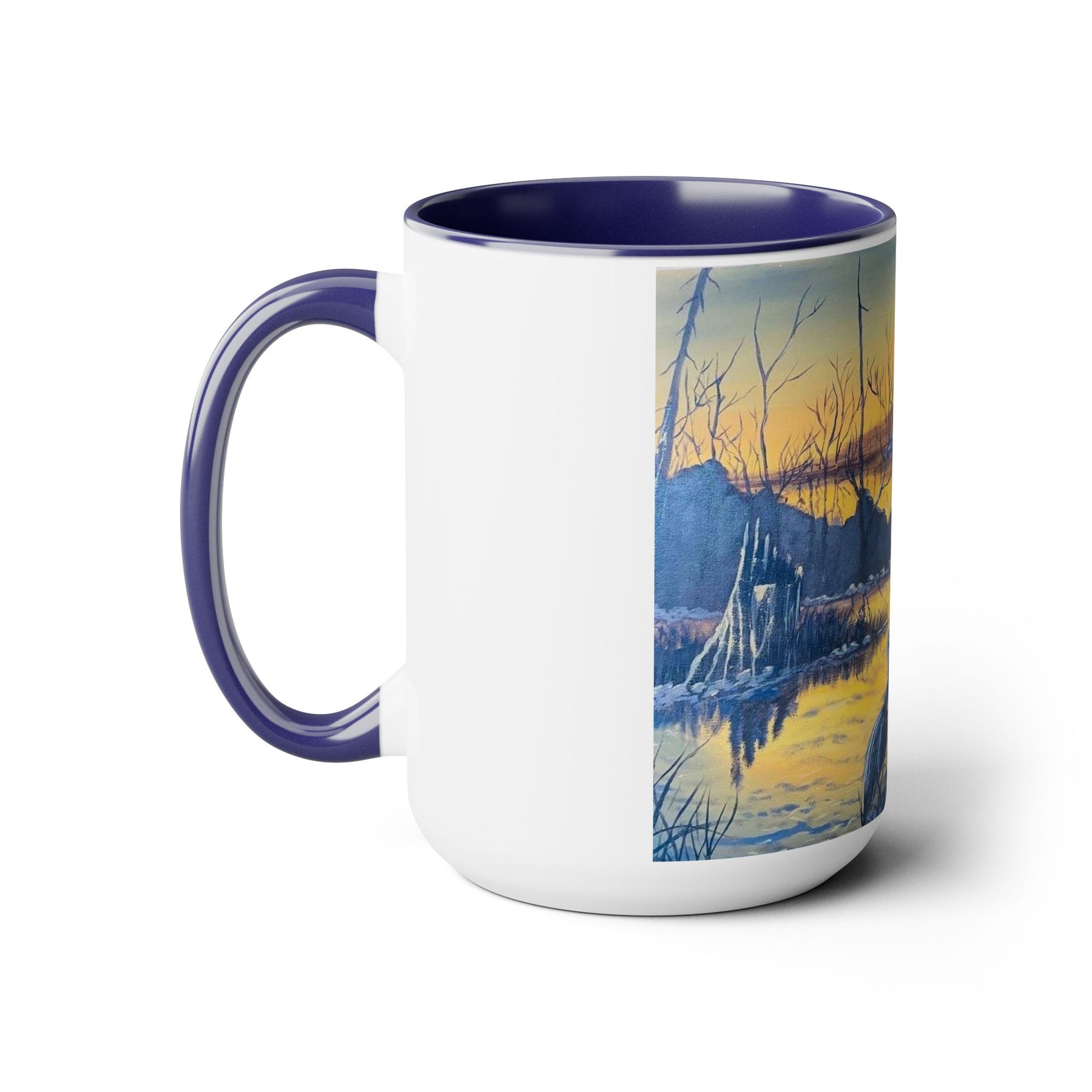 Unique 15oz Ceramic Coffee Mug with Two-Tone Colorful Design, Artistic Yoga Mug - Ira World Art LLC