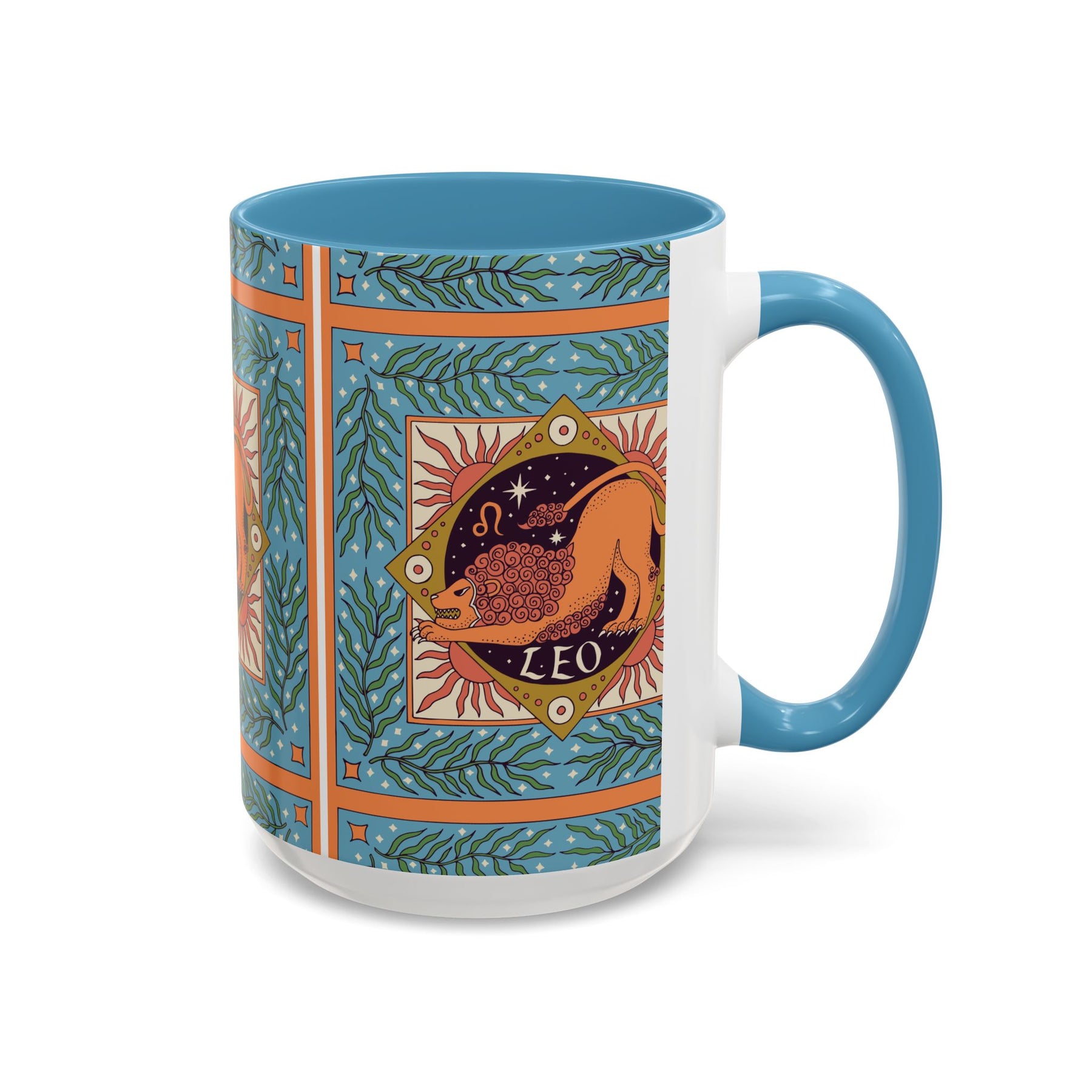 Vibrant Leo Zodiac Coffee Mug, Custom Ceramic 11oz & 15oz Colorful Design - Ira World Art LLC