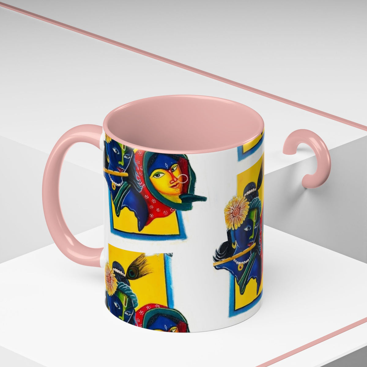 Colorful Ceramic Mug with Unique Hindu Art Design, 11oz & 15oz Aesthetic Gift - Ira World Art LLC