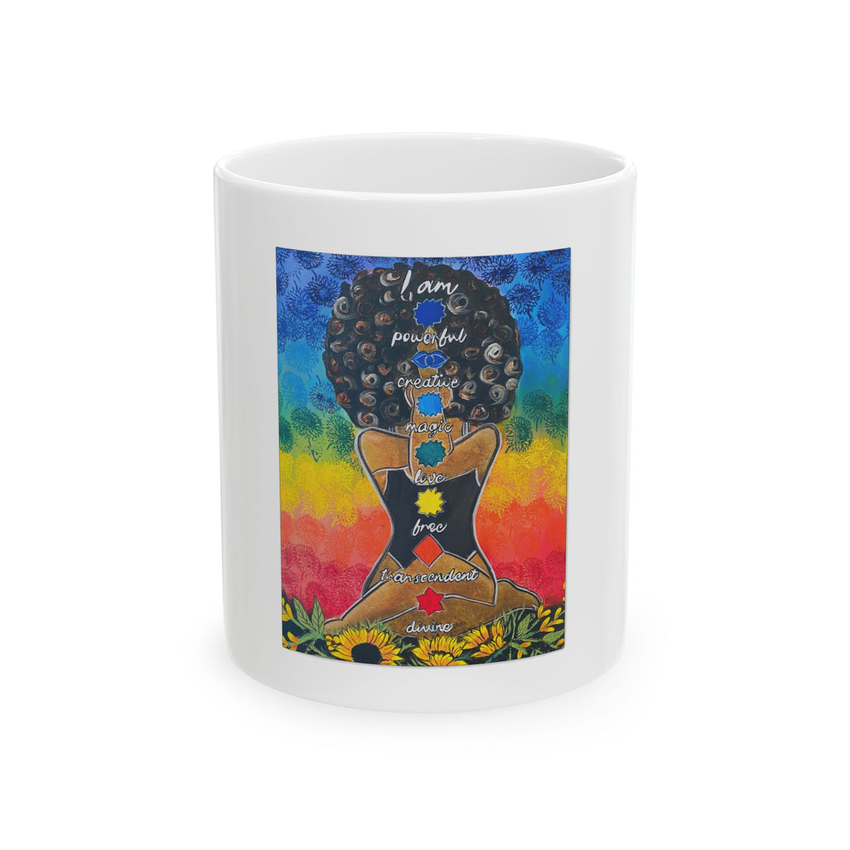 Colorful 11oz Ceramic Coffee Mug with Watercolor Design, Motivational Yoga Mug - Ira World Art LLC