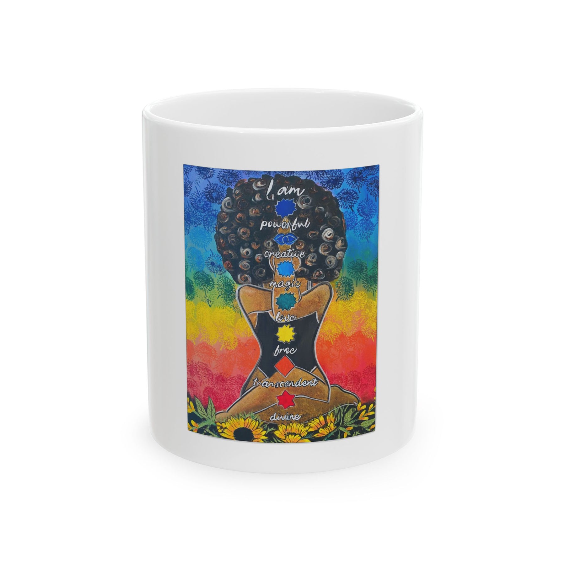 Colorful 11oz Ceramic Coffee Mug with Watercolor Design, Motivational Yoga Mug - Ira World Art LLC
