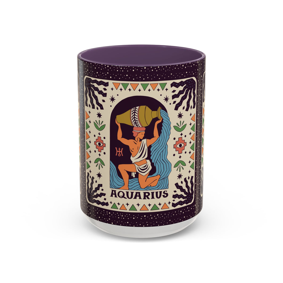 Aquarius Zodiac Painted Mug, Custom Ceramic 11oz and 15oz Coffee Cup - Ira World Art LLC