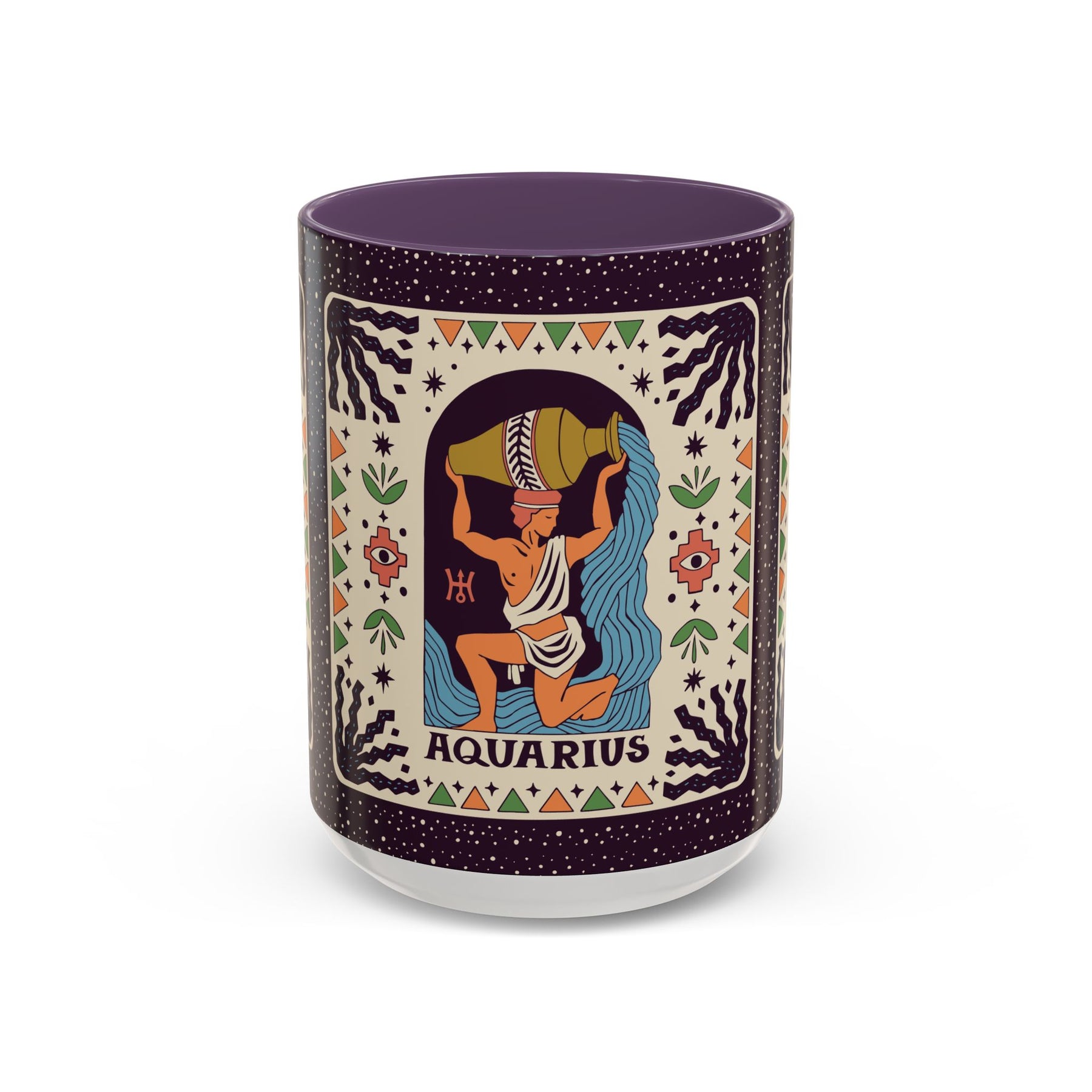 Aquarius Zodiac Painted Mug, Custom Ceramic 11oz and 15oz Coffee Cup - Ira World Art LLC