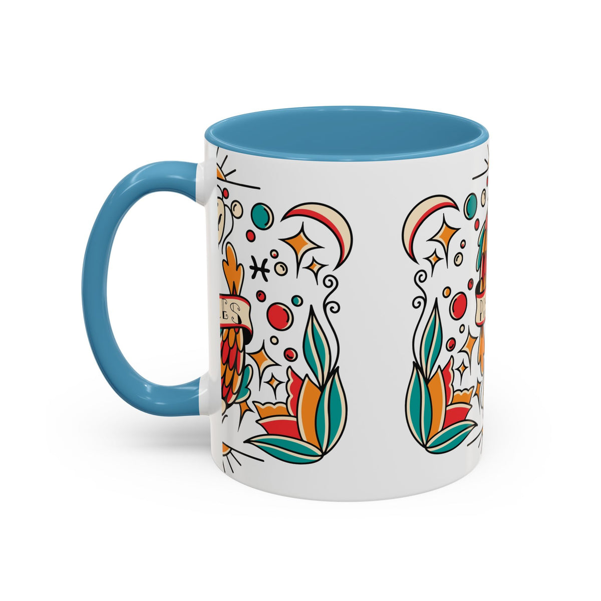 Colorful Pisces Zodiac Mug, Painted Ceramic 11oz Unique Coffee Cup - Ira World Art LLC