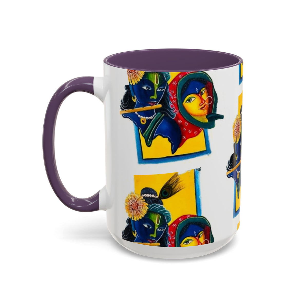 Colorful Ceramic Mug with Unique Hindu Art Design, 11oz & 15oz Aesthetic Gift - Ira World Art LLC