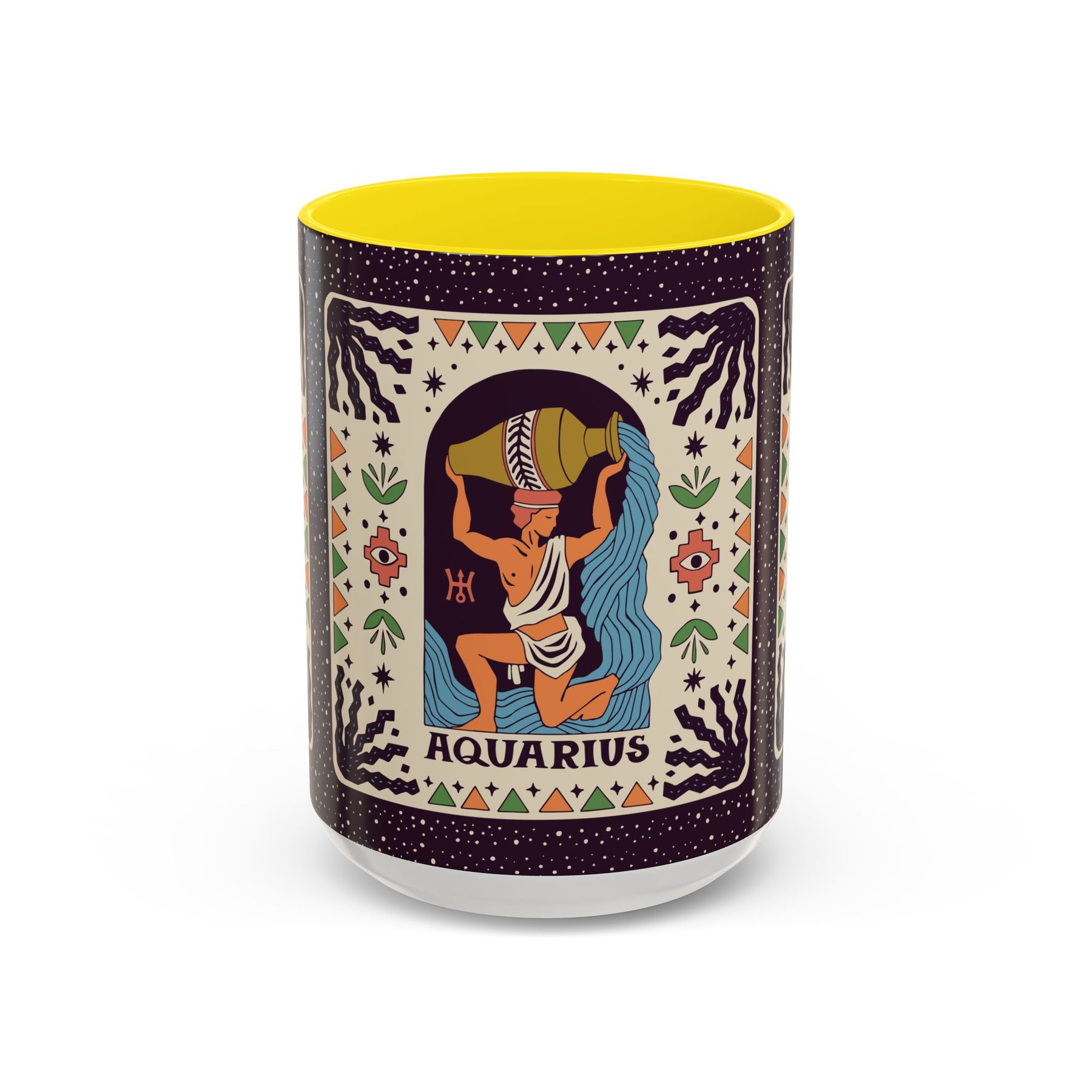 Aquarius Zodiac Painted Mug, Custom Ceramic 11oz and 15oz Coffee Cup - Ira World Art LLC