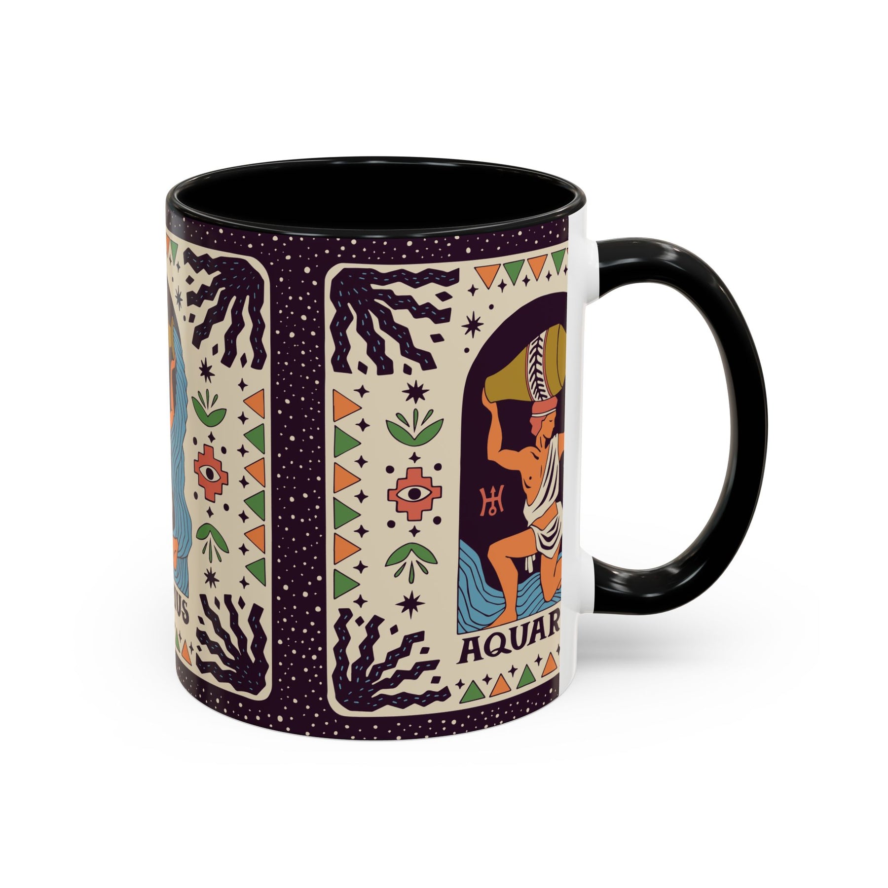 Aquarius Zodiac Painted Mug, Custom Ceramic 11oz and 15oz Coffee Cup - Ira World Art LLC