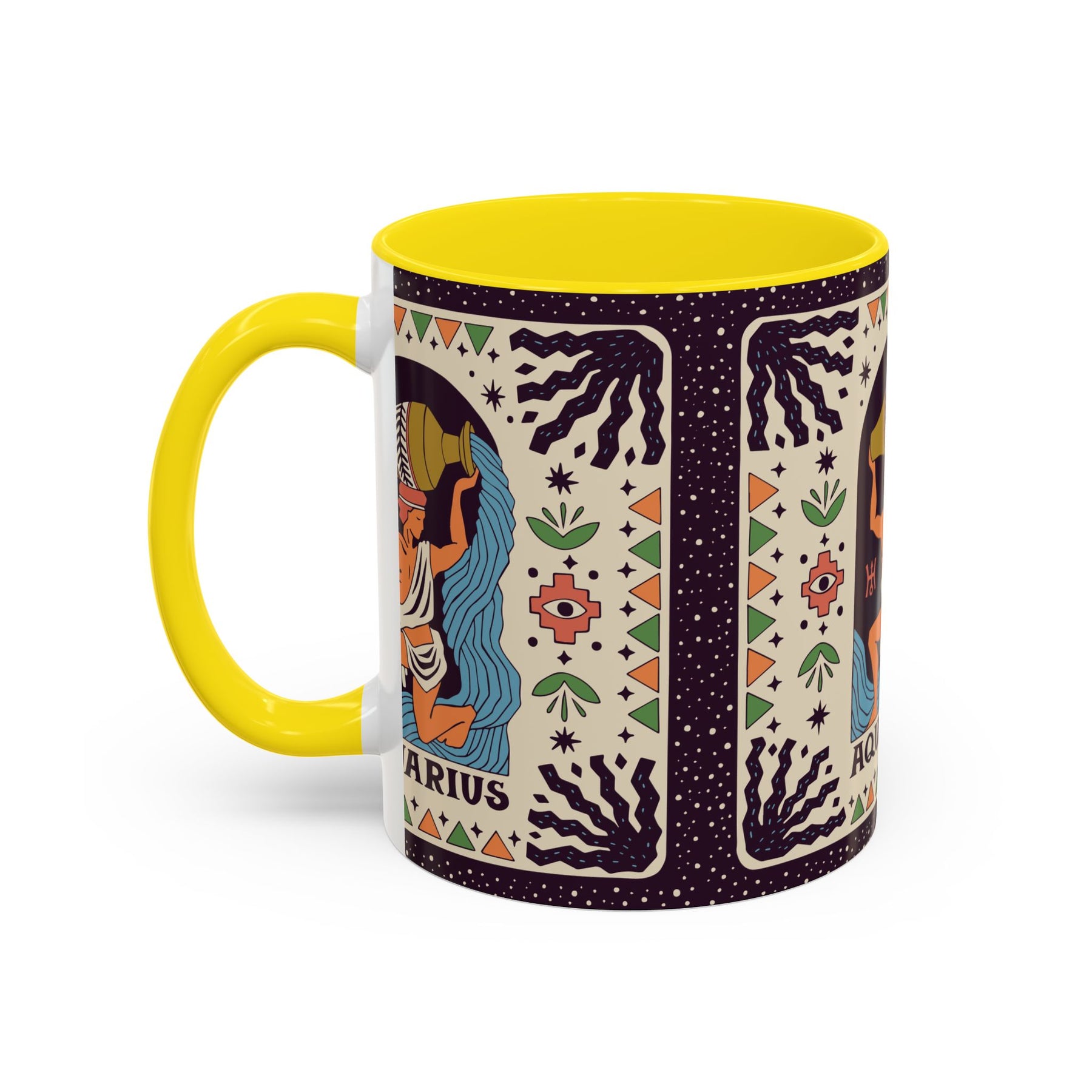 Aquarius Zodiac Painted Mug, Custom Ceramic 11oz and 15oz Coffee Cup - Ira World Art LLC