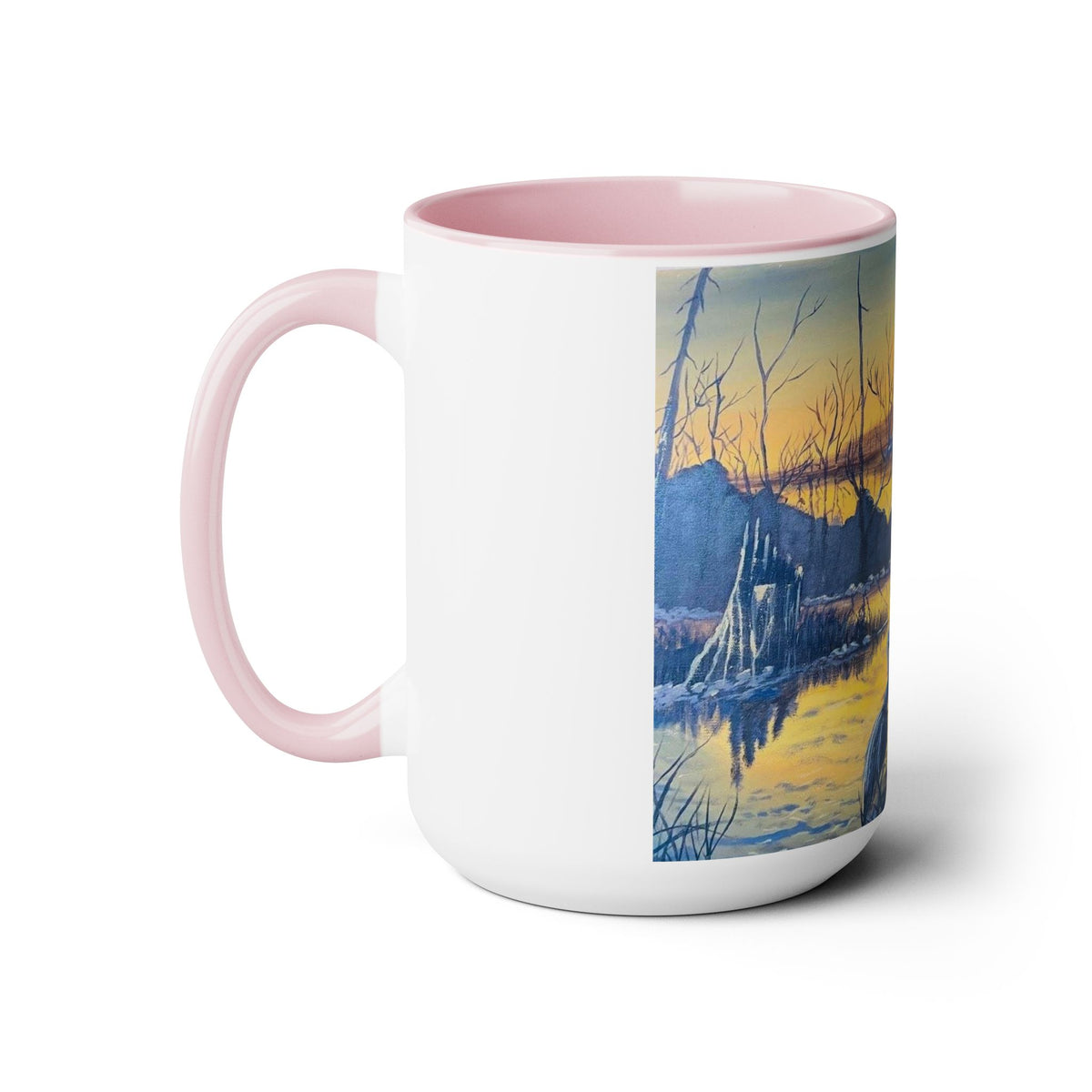Unique 15oz Ceramic Coffee Mug with Two-Tone Colorful Design, Artistic Yoga Mug - Ira World Art LLC