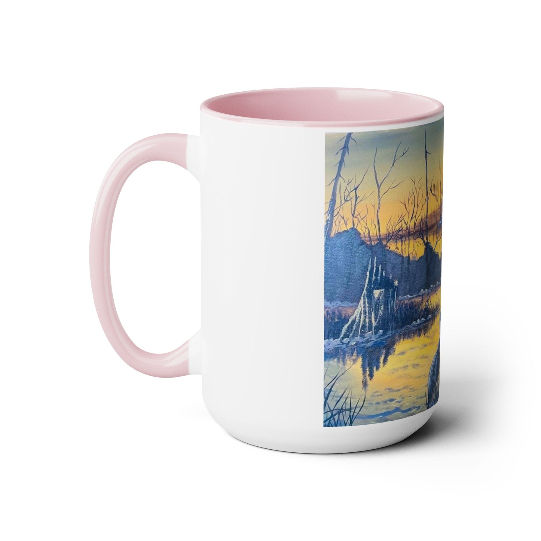 Unique 15oz Ceramic Coffee Mug with Two-Tone Colorful Design, Artistic Yoga Mug - Ira World Art LLC