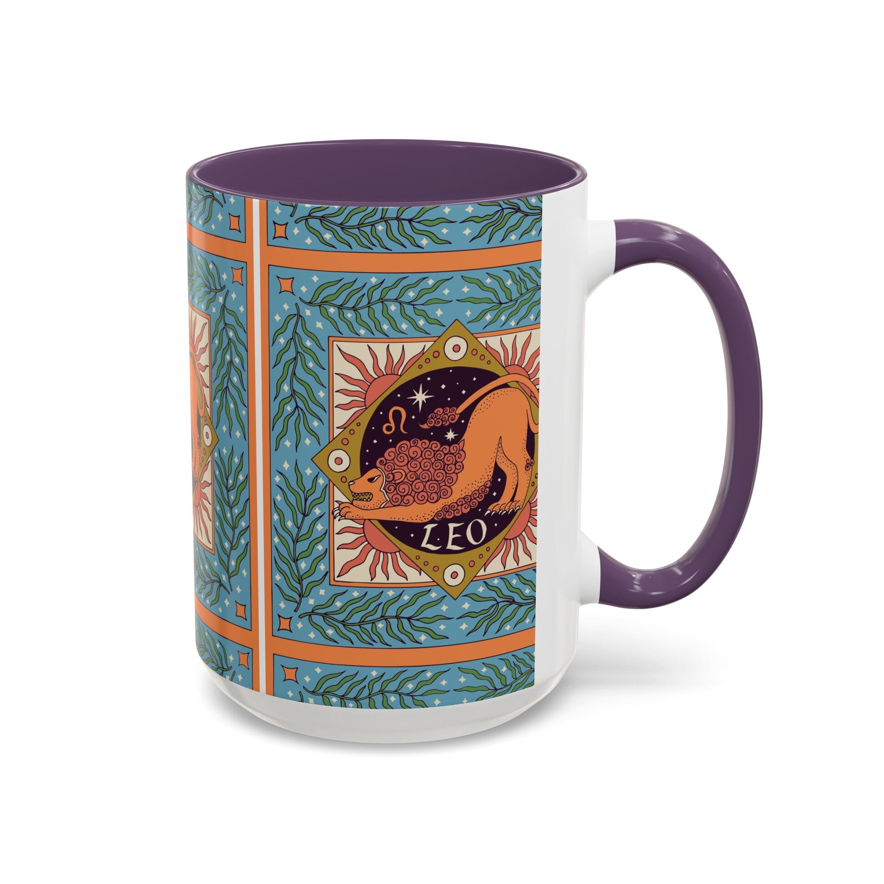 Vibrant Leo Zodiac Coffee Mug, Custom Ceramic 11oz & 15oz Colorful Design - Ira World Art LLC