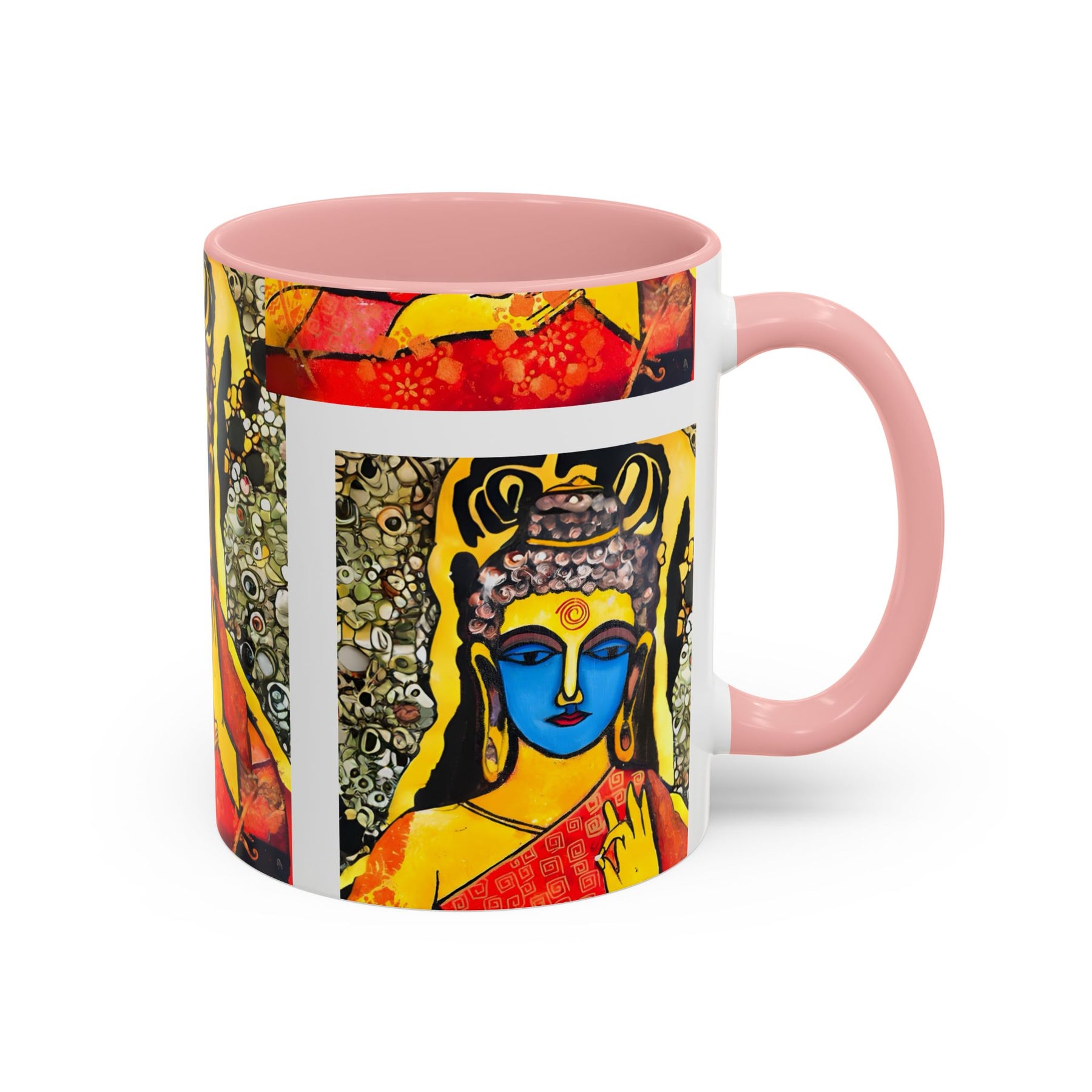 Inspirational Yoga Ceramic Mug, Colorful Buddhist Painting, 11oz & 15oz Unique Coffee Cup - Ira World Art LLC
