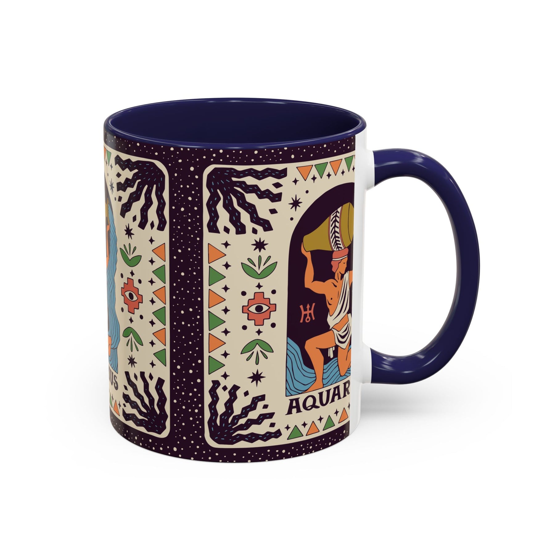 Aquarius Zodiac Painted Mug, Custom Ceramic 11oz and 15oz Coffee Cup - Ira World Art LLC