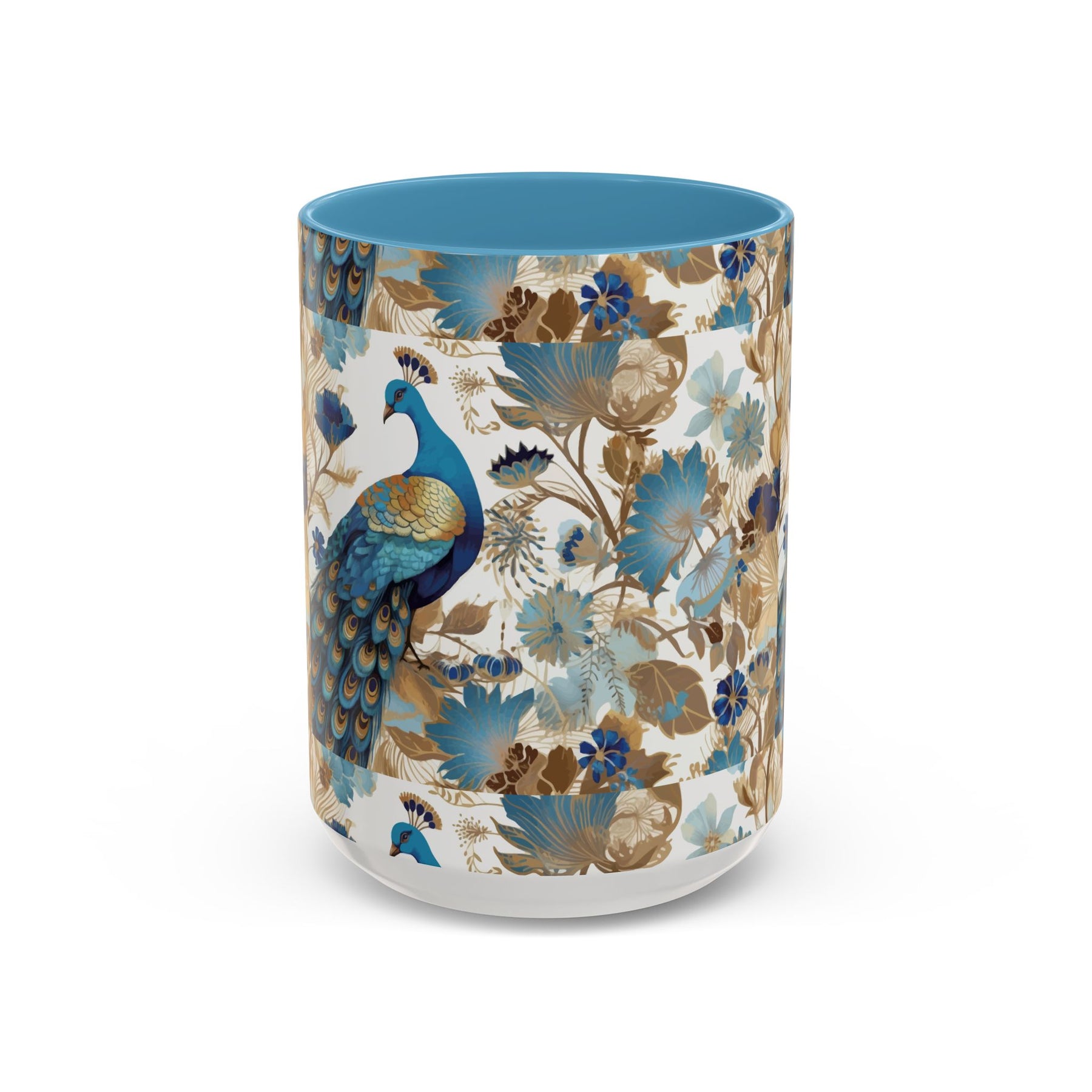 Elegant Peacock Ceramic Coffee Mug, Colorful 11oz & 15oz Custom Design - Ira World Art LLC